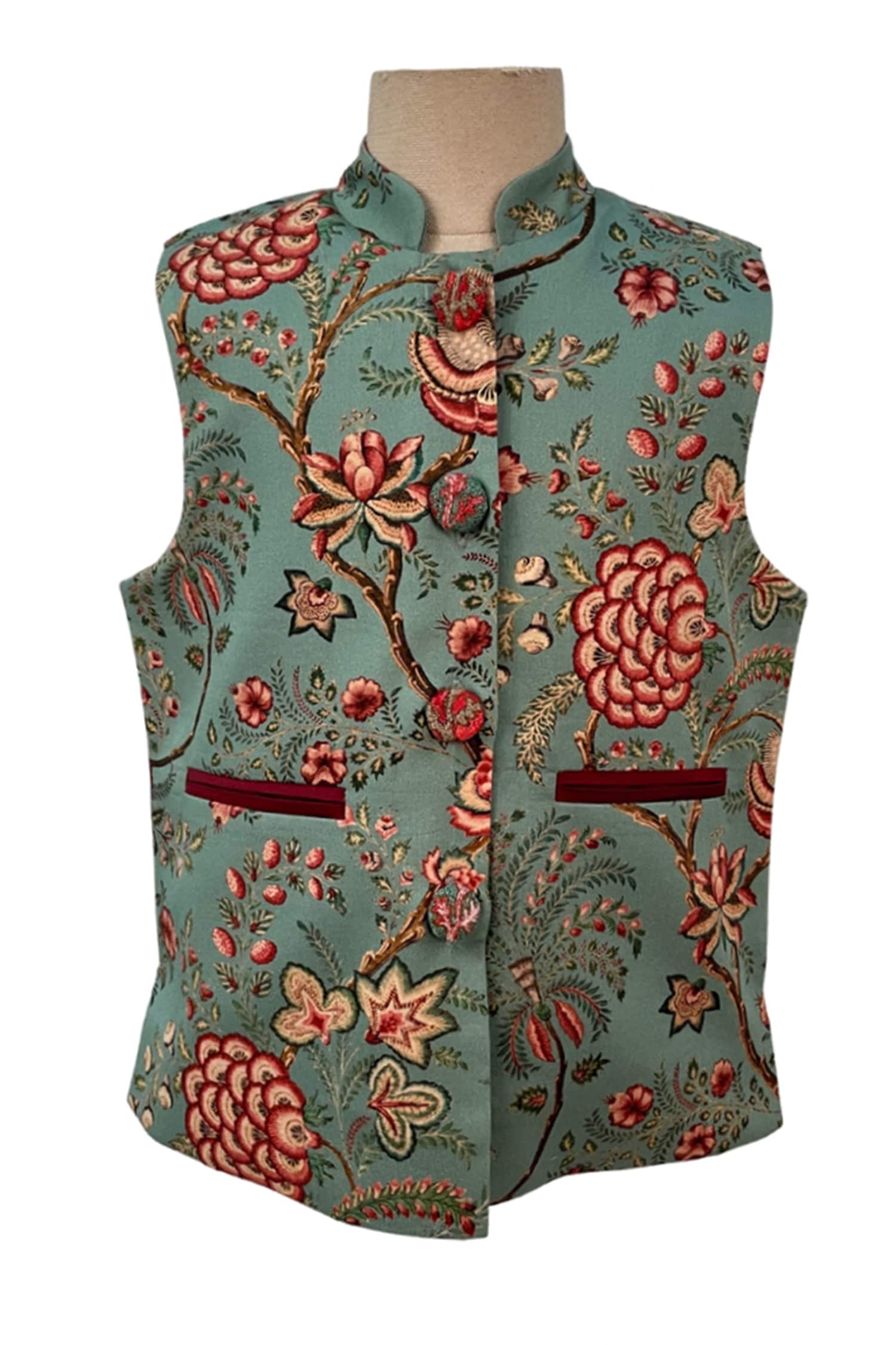 Buy Jasmine And Alaia Green Floral Print Jacket For Boys Online | Aza ...