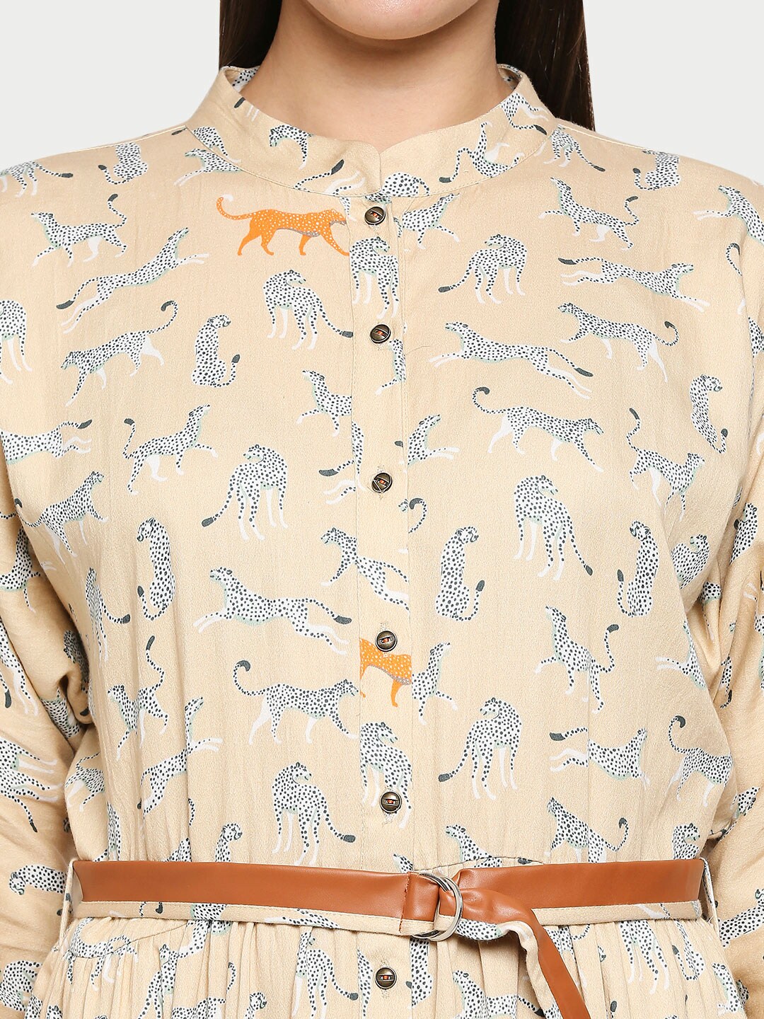 Cotton Twill Embroidery Tiger High Mandarin Collar Shirt