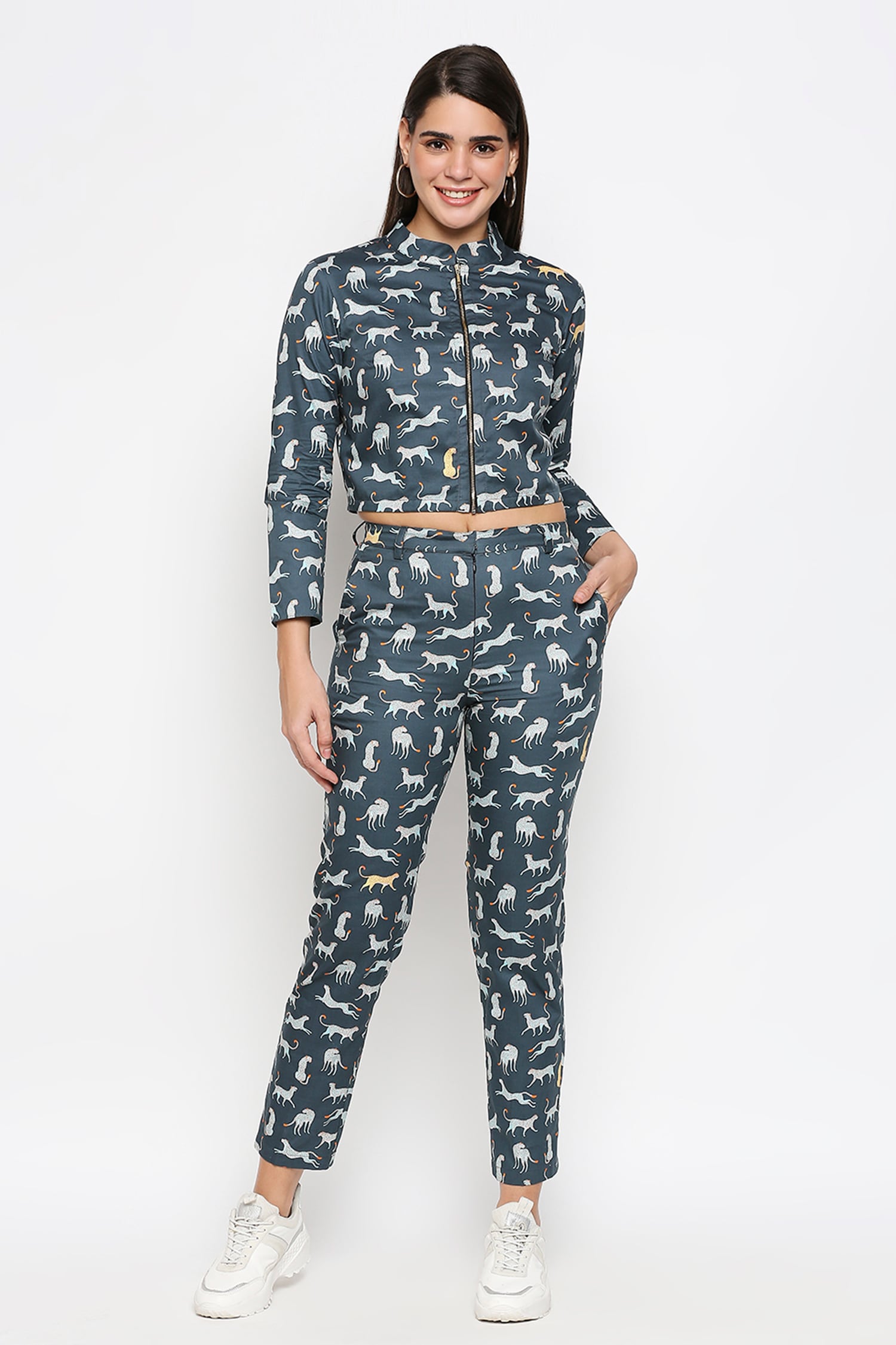 Buy SO US by Sougatpaul Blue Cotton Twill Printed Crop Jacket And Pant Set  Online  Aza Fashions