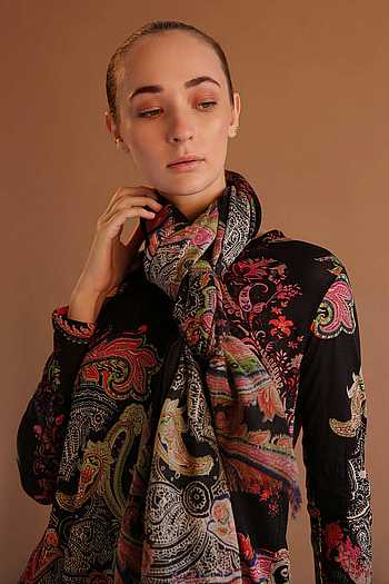 Buy Black Printed Silk Cashmere Scarf by Pashma Online at Aza Fashions.