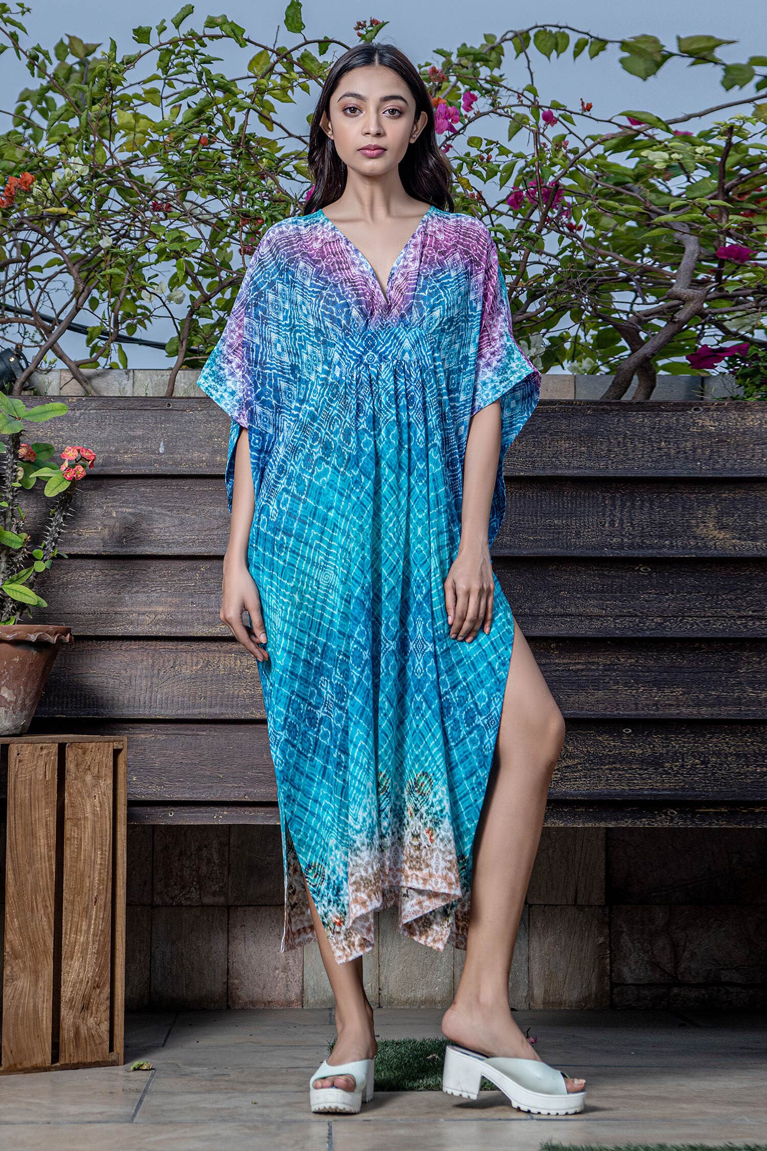 Buy Soul Space by Vandana Lohia Blue Organic Cotton Kaftan Online Aza