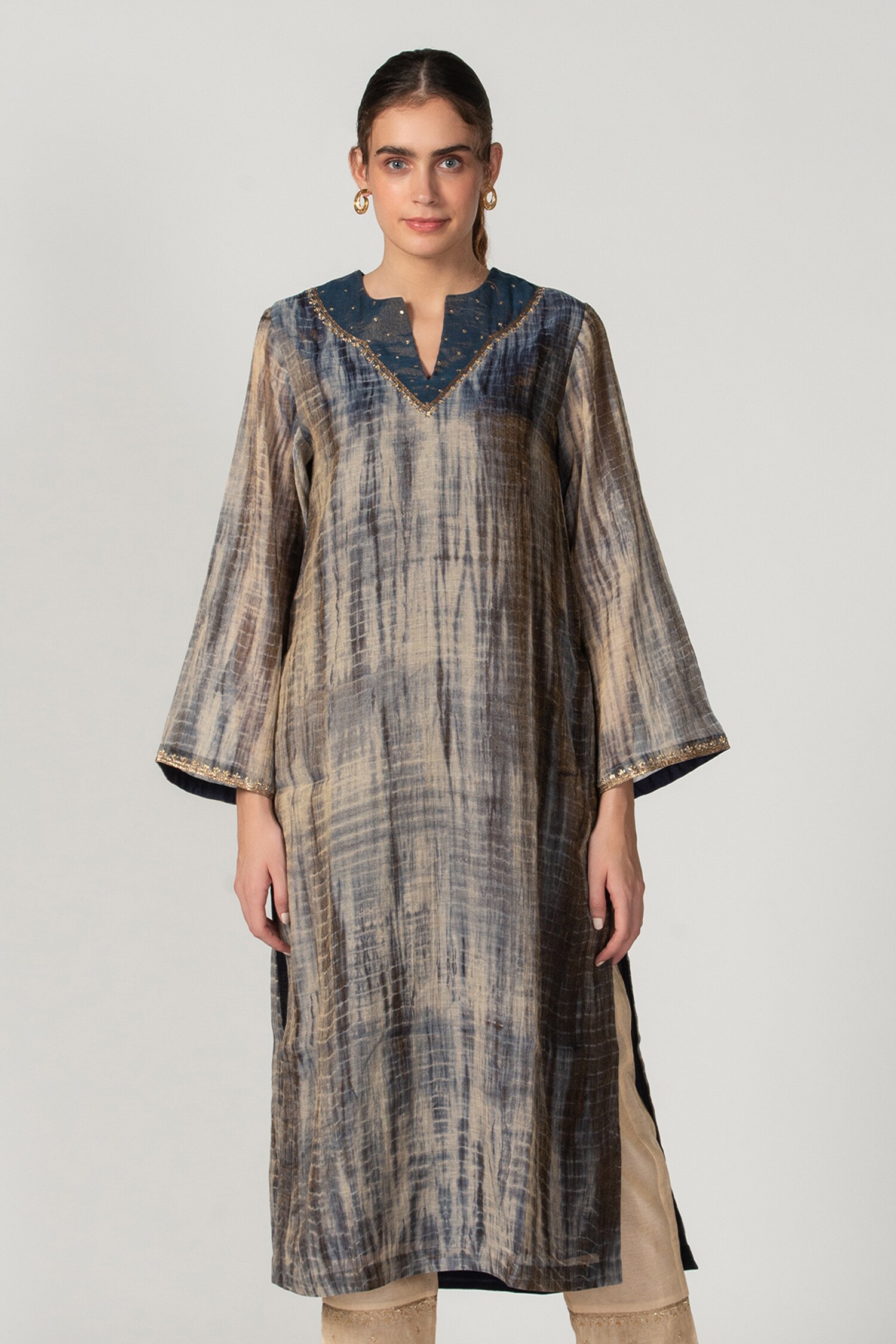 Buy Sitaraa Blue Tissue Silk Chanderi Tie And Dye Kurta Online | Aza ...