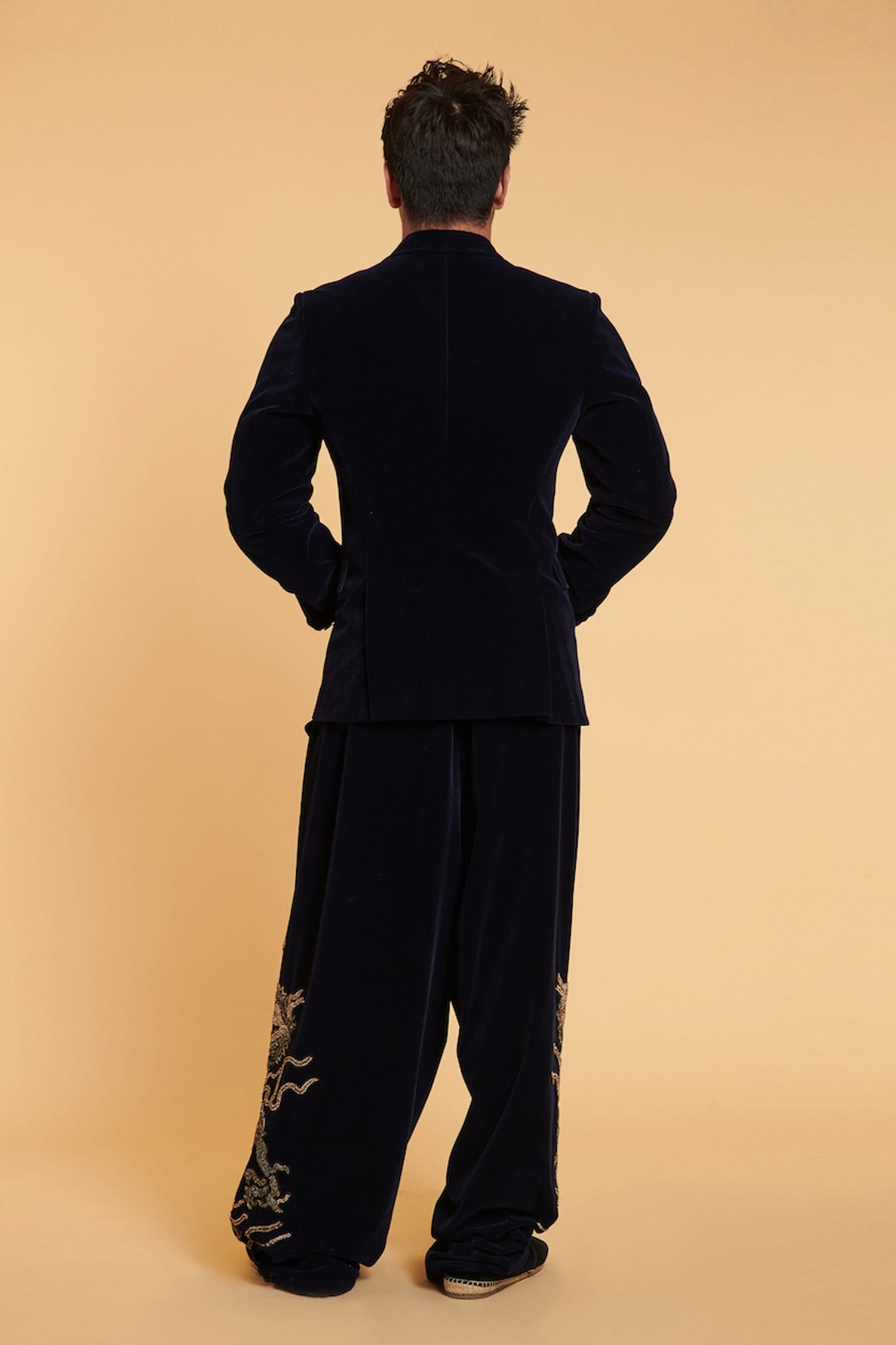 Black Velvet Pants Design by Siddartha Tytler Men at Pernia's Pop