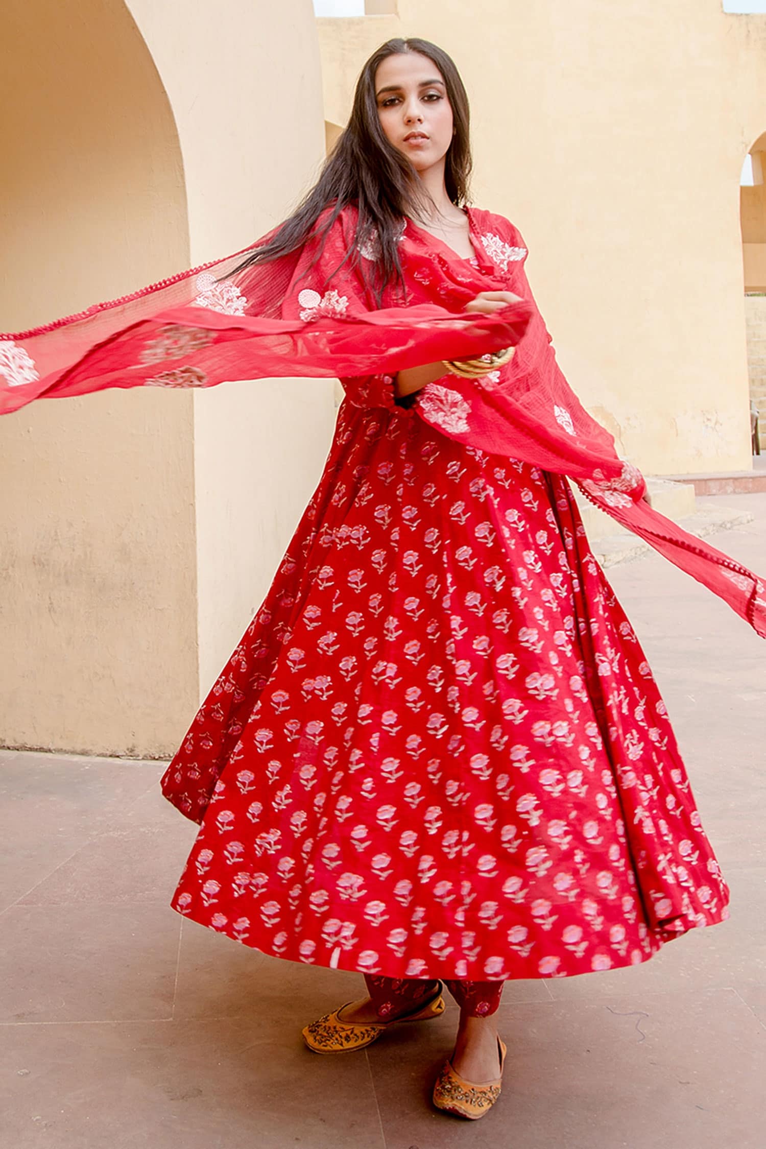 Buy Gulabo Jaipur Red Cotton Floral Print Anarkali Set Online Aza