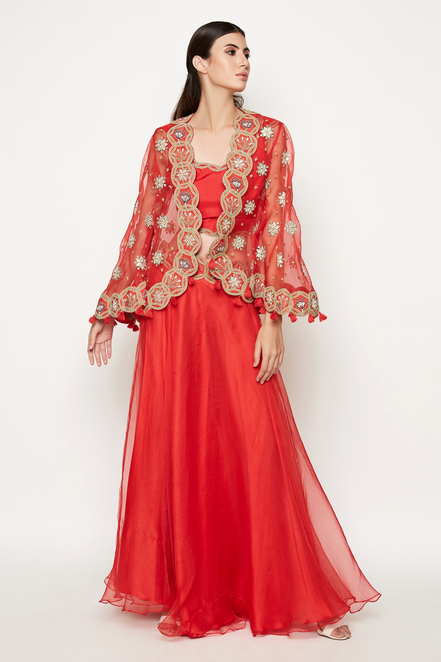 Buy Red Sequins Georgette Party Wear Lehenga Choli From Ethnic Plus