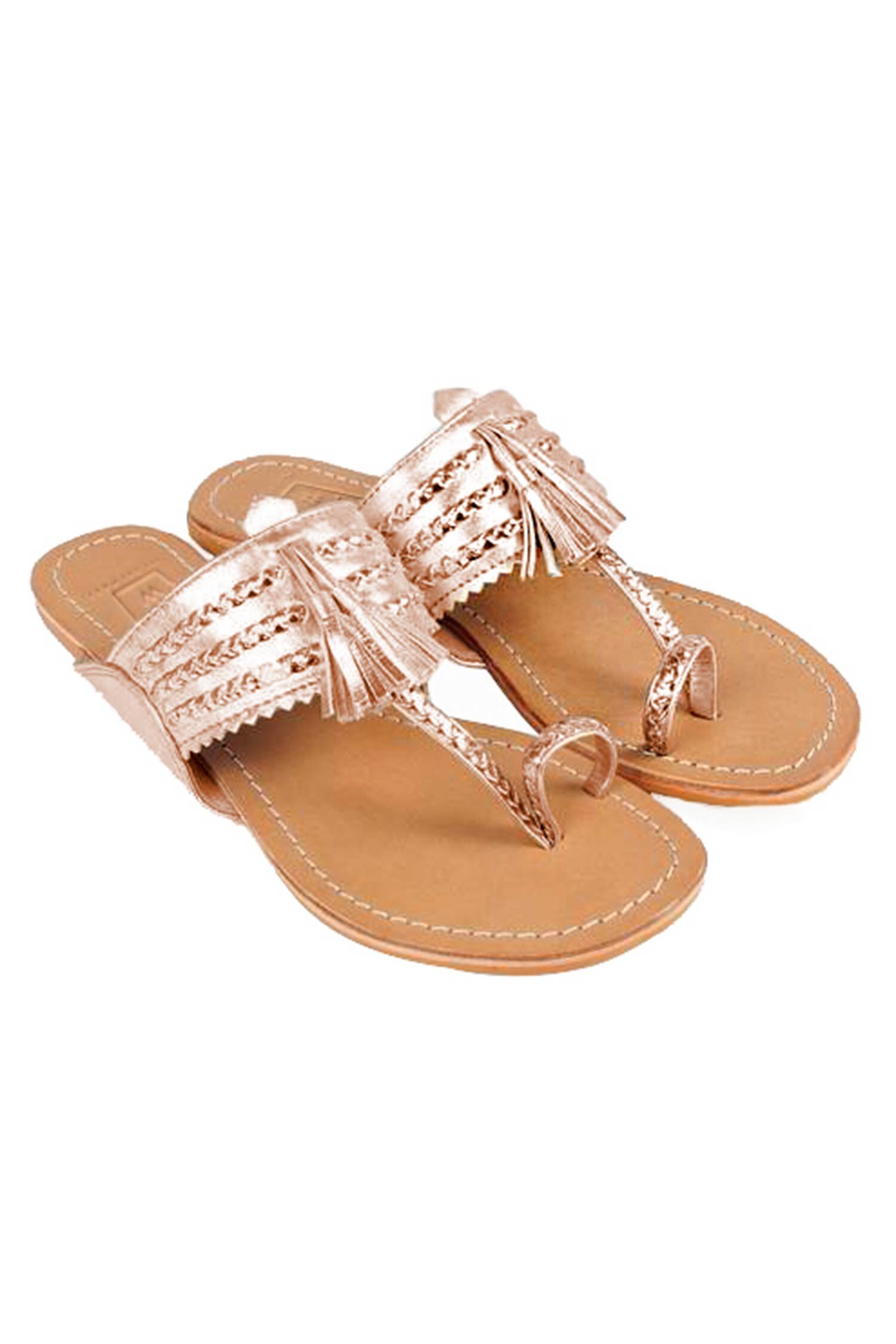 Buy Sandalwali Pink Upper Braided Tassel Kolhapuri Sandals Online Aza
