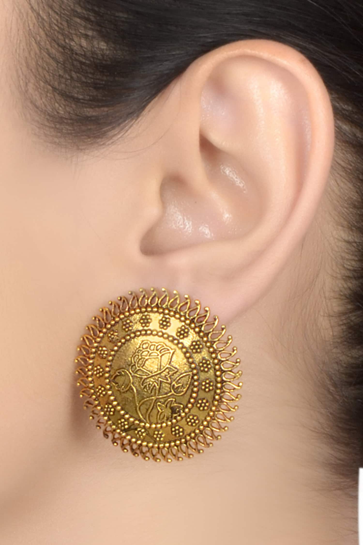 Buy Gold Plated Circular Stud Earrings by Blue Turban Online at Aza ...