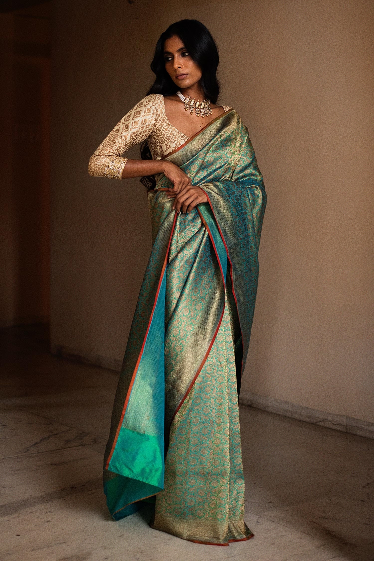 Buy Priyanka Raajiv Blue Silk Brocade Banarasi Saree Online | Aza Fashions