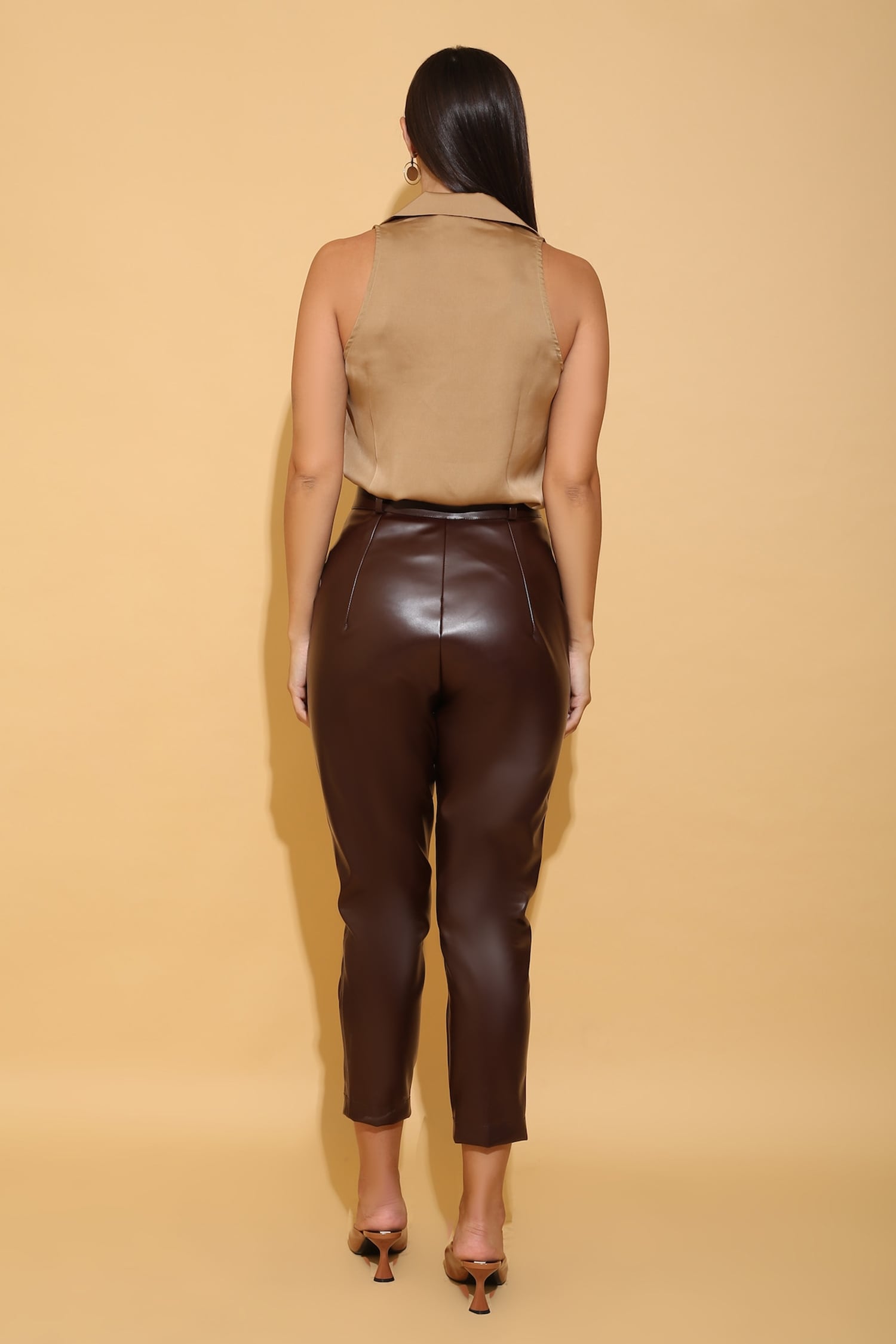 TORQADORN - Brown Faux Leather Pant For Women