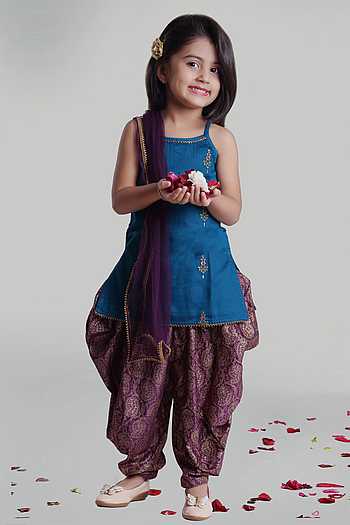 Girls Aqua Embroidered Kurti Trouser Set – Soft Cotton Elegant Summer Wear