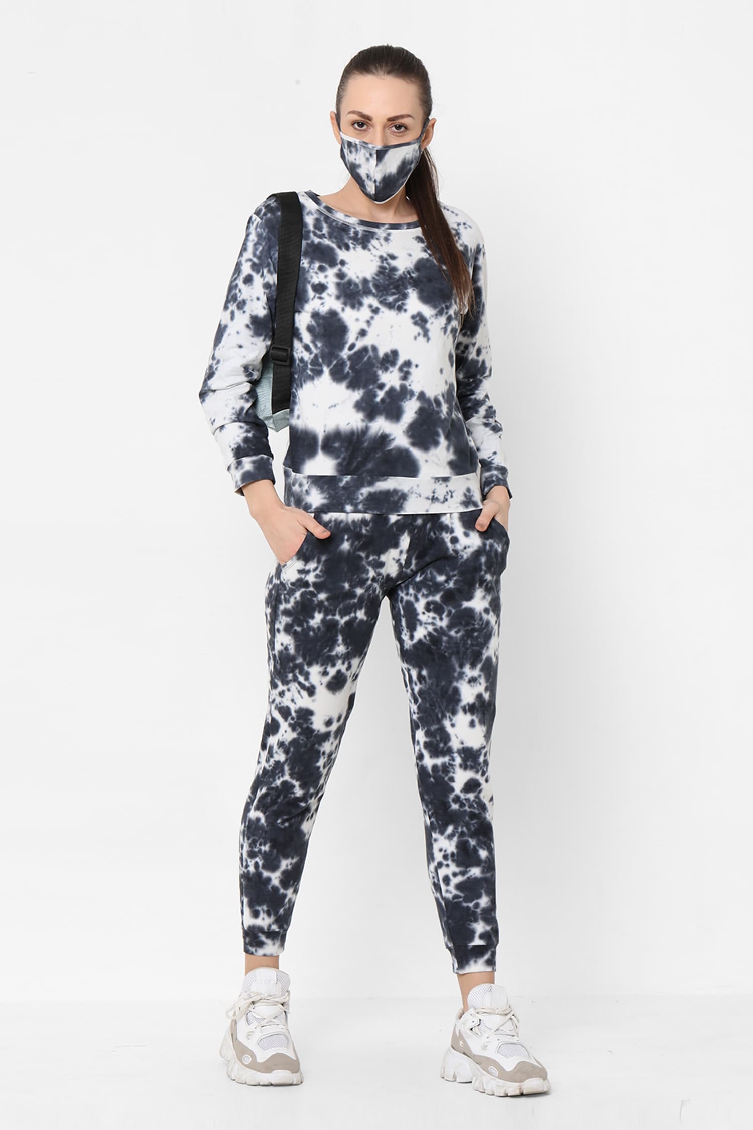 Tuna London - {Tuna Active} - White Cotton Round Tie And Dye Joggers Set  For Women