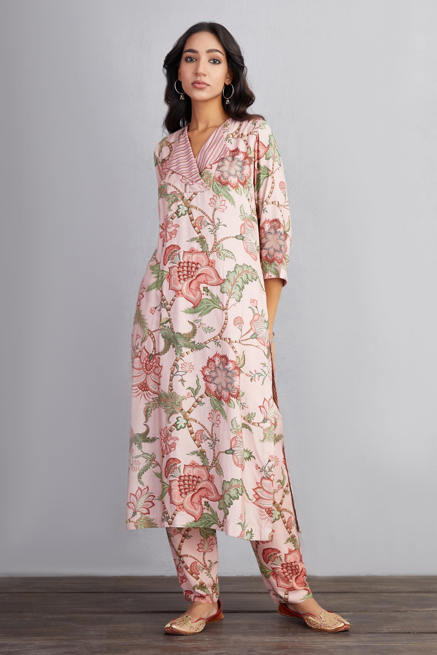 Buy Pink Kurta: 100% Cotton Silk Woven Floral Gulbahari Sehmat And Pant ...
