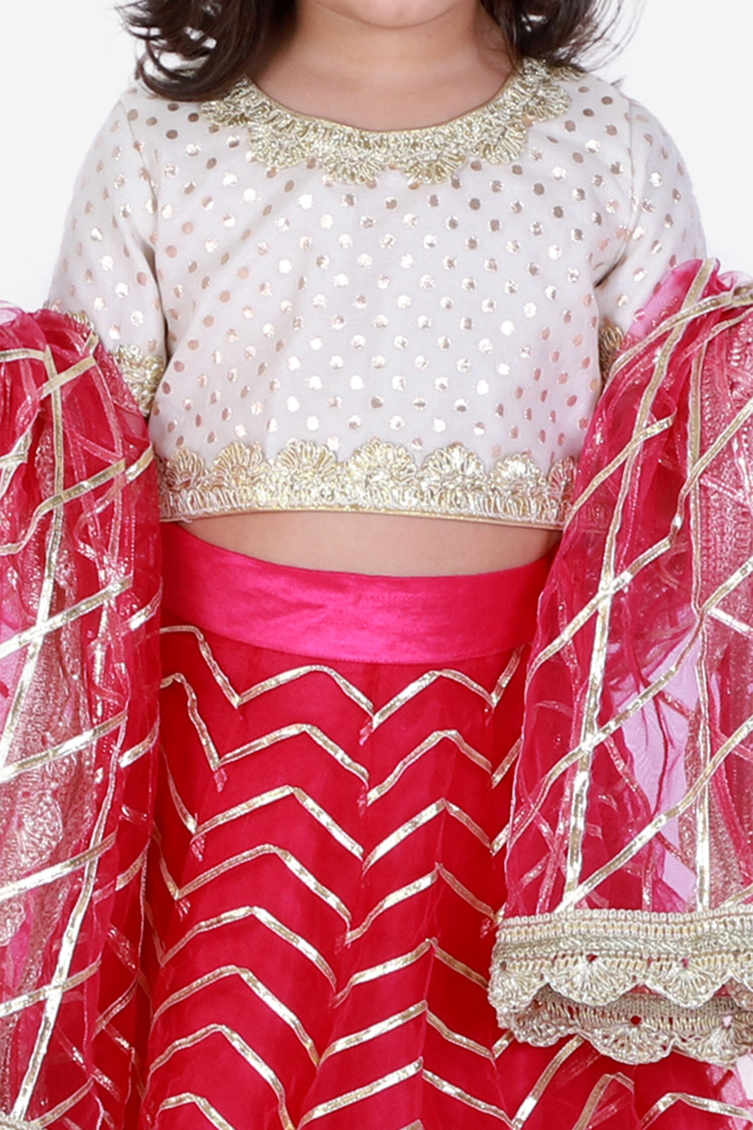 Buy Mini Me Baby Girl's Cotton Silk Fitting Ruffle Sleeves Choli Flare  Ghagra Gota Fabric (Green, Pink, 1-2 Years) at