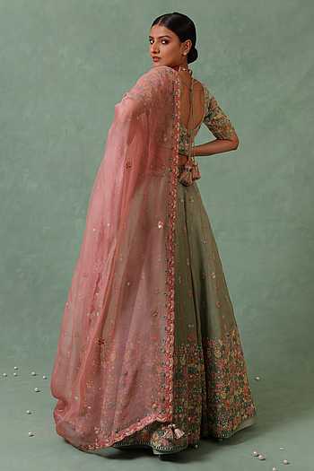 Sadhna green organza lehenga set