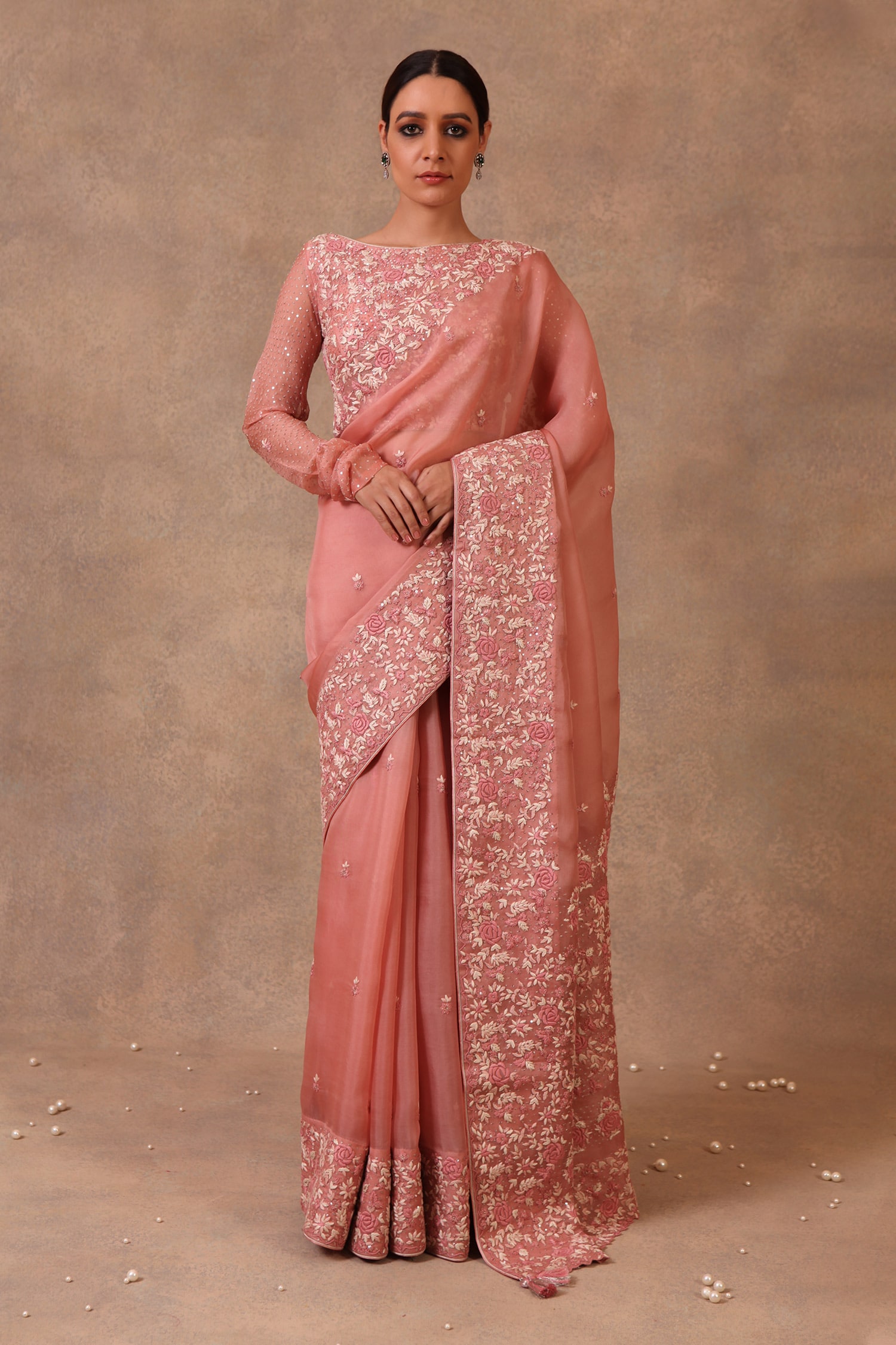 Buy Peach Pure Silk Organza Open Saree With Jacket For Women by Trisvaraa  Online at Aza Fashions.