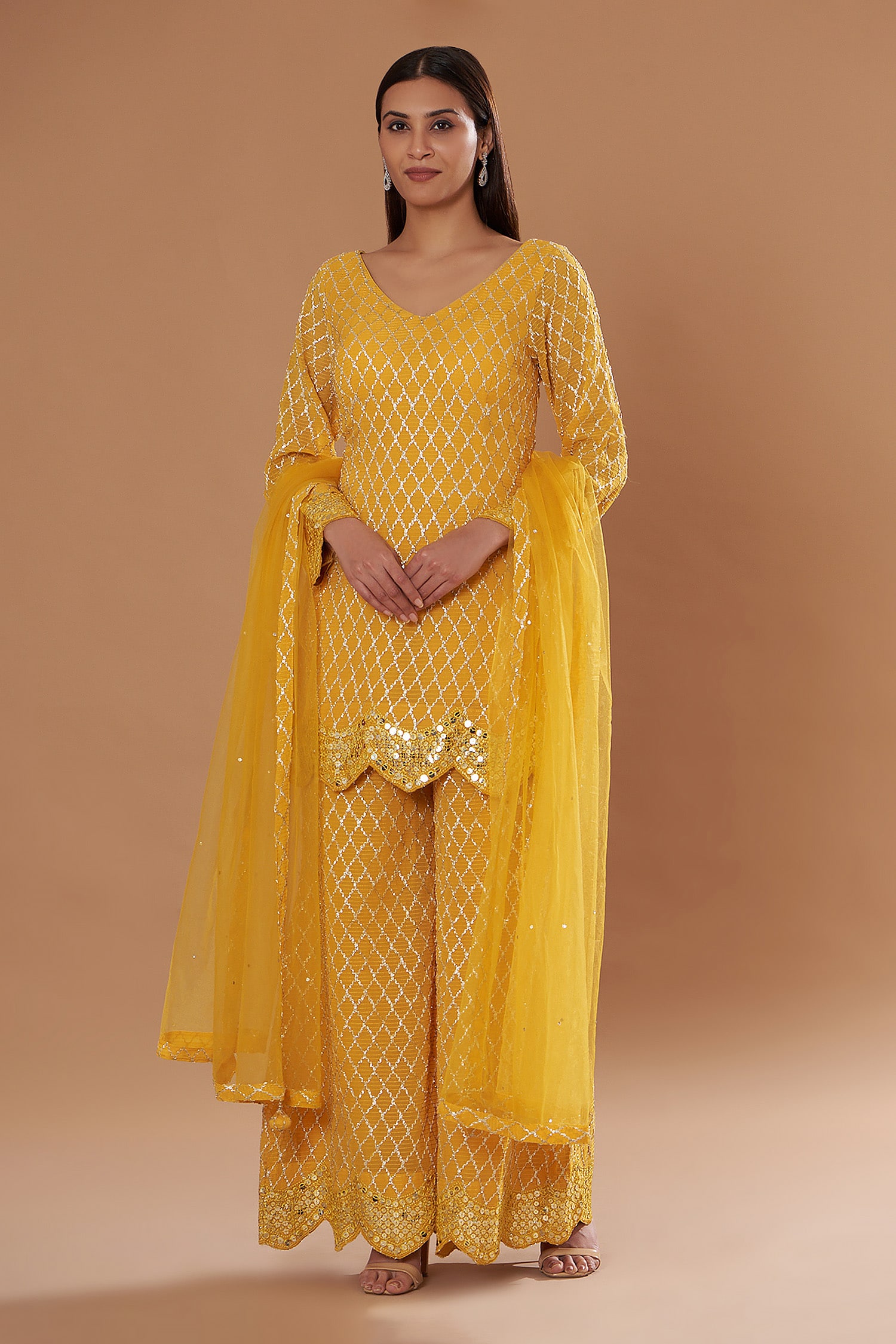 Sara Round Neck Printed Design Yellow Patiala Suit, Without blouse piece,  5.2 m (separate blouse piece) at Rs 2000/set in Dhanbad