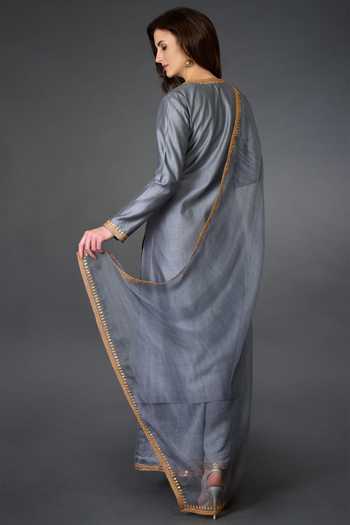 Grey Self Design Chanderi Silk Kurta Set