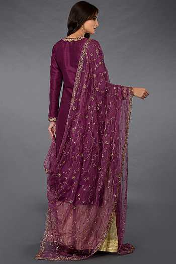Zari Embroidered Kurta Palazzo Set with Lace Shoulder straps