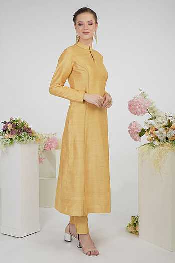 Premium Raw Silk Gold Kurta