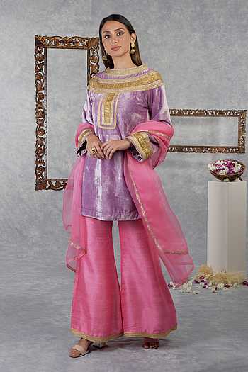 Purple lace work Solid kurta with Palazzos
