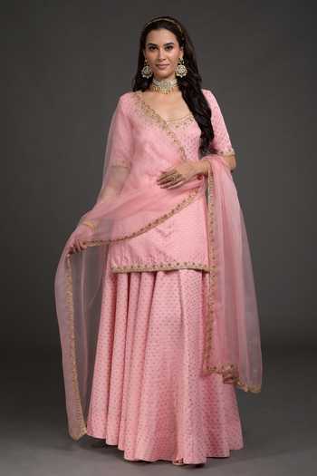 Pastel Green Kurta Lehenga Set with Sequin Work and Matching Dupatta