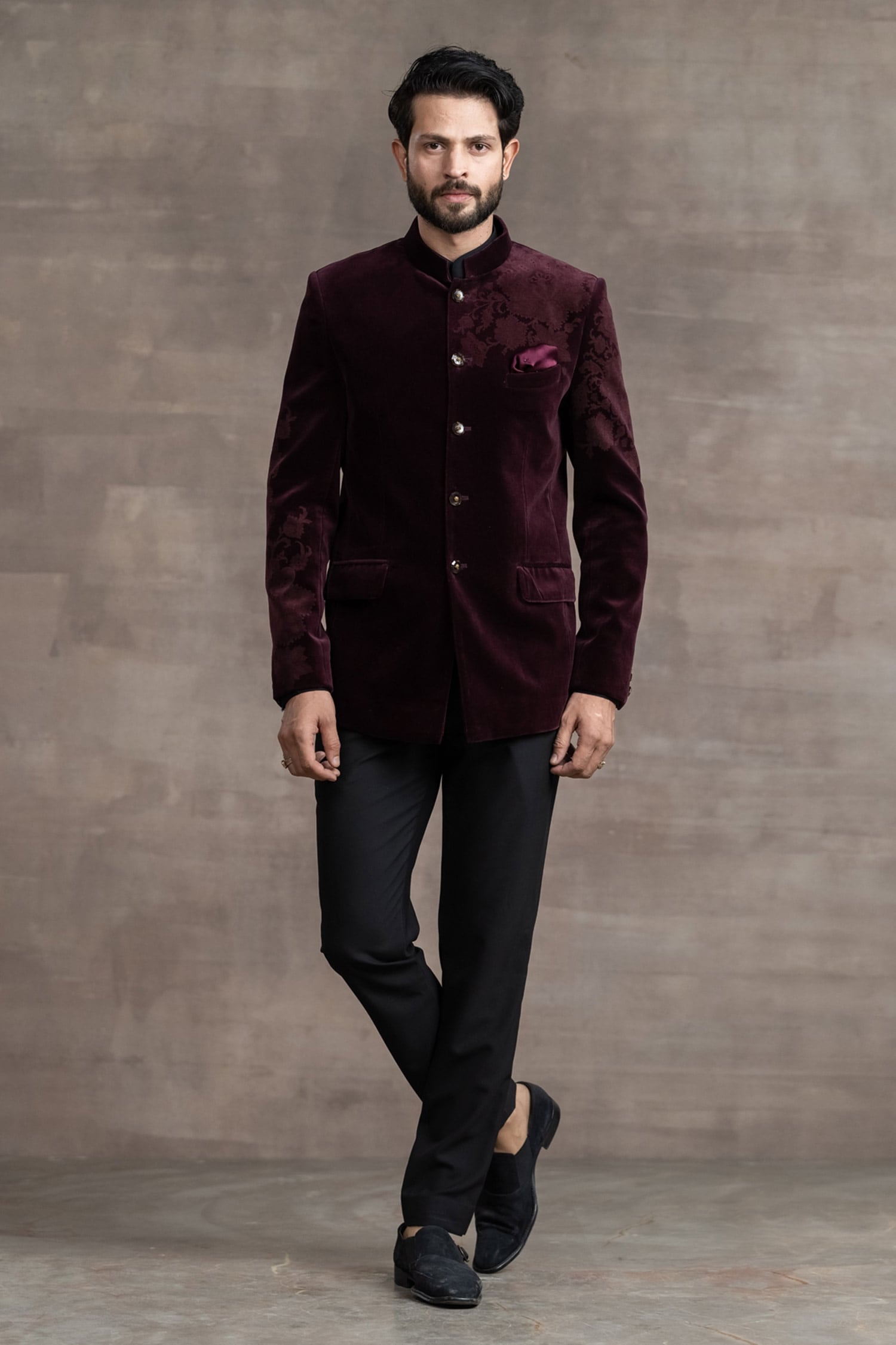 Velvet on sale bandhgala suit