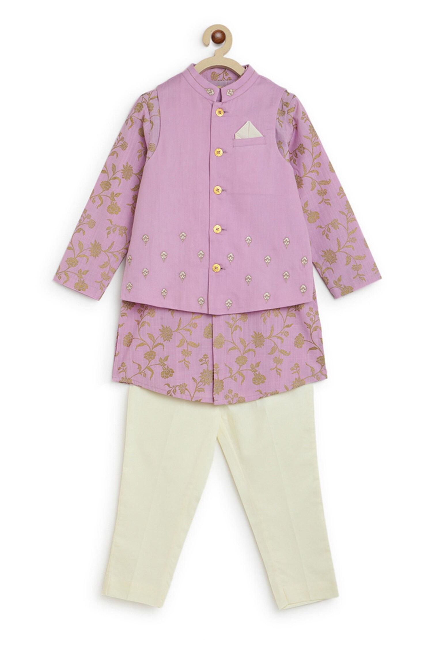 Buy Purple 100% Cotton Bandhani And Fish Shirt & Mundu Dhoti Set For Boys  by Tiber Taber Online at Aza Fashions.