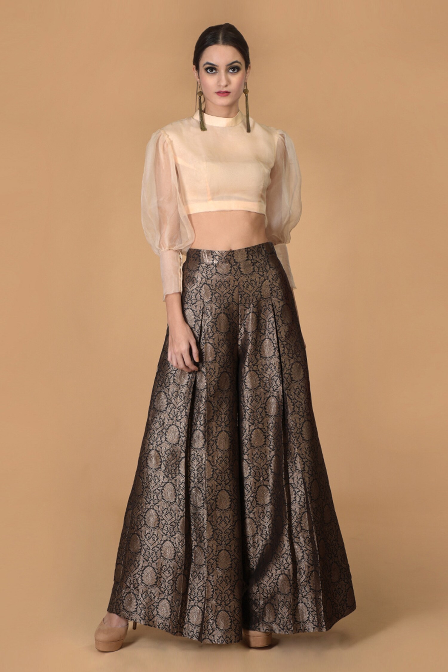 Brocade Silk Peplum and Wide Leg Pants Suit – Talking Threads