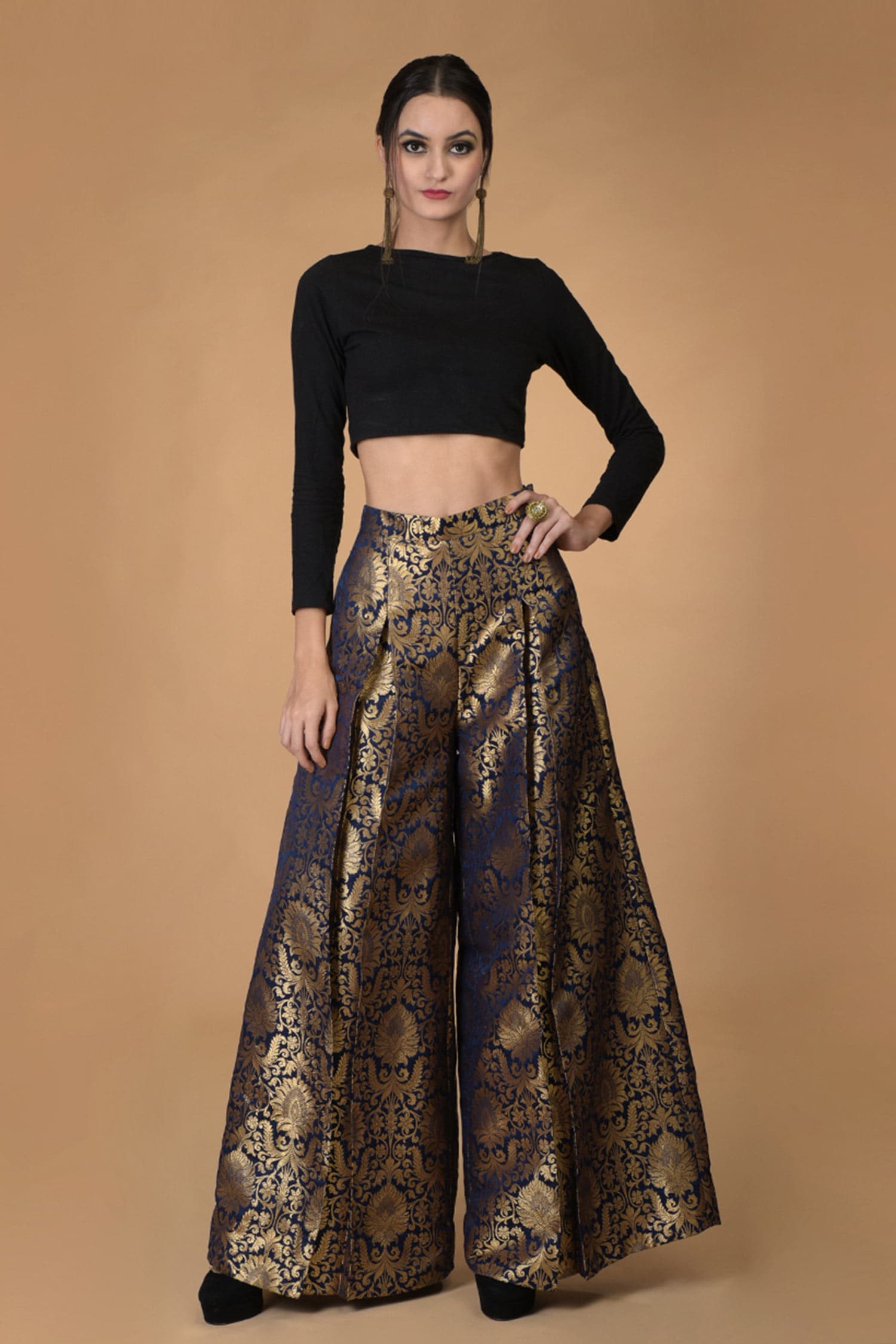 Golden Wings wide-leg brocade pants in gold - Valentino | Mytheresa