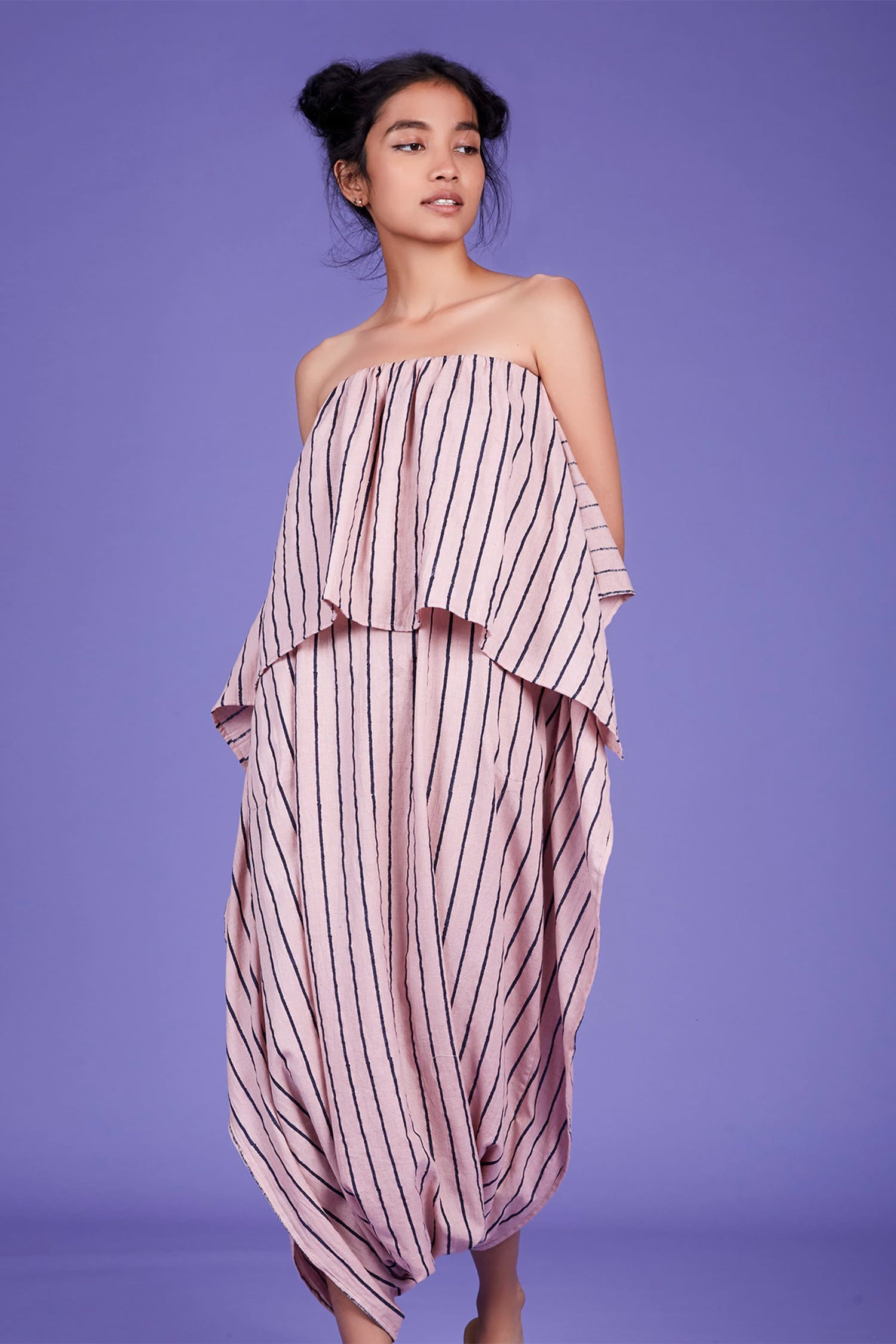 Buy Mati Pink Cotton Striped Popover Jumpsuit Online | Aza Fashions