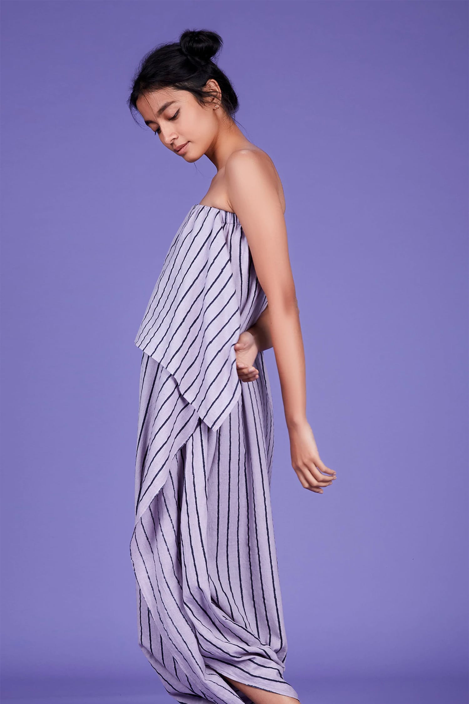 Buy Mati Purple Cotton Striped Popover Jumpsuit Online | Aza Fashions