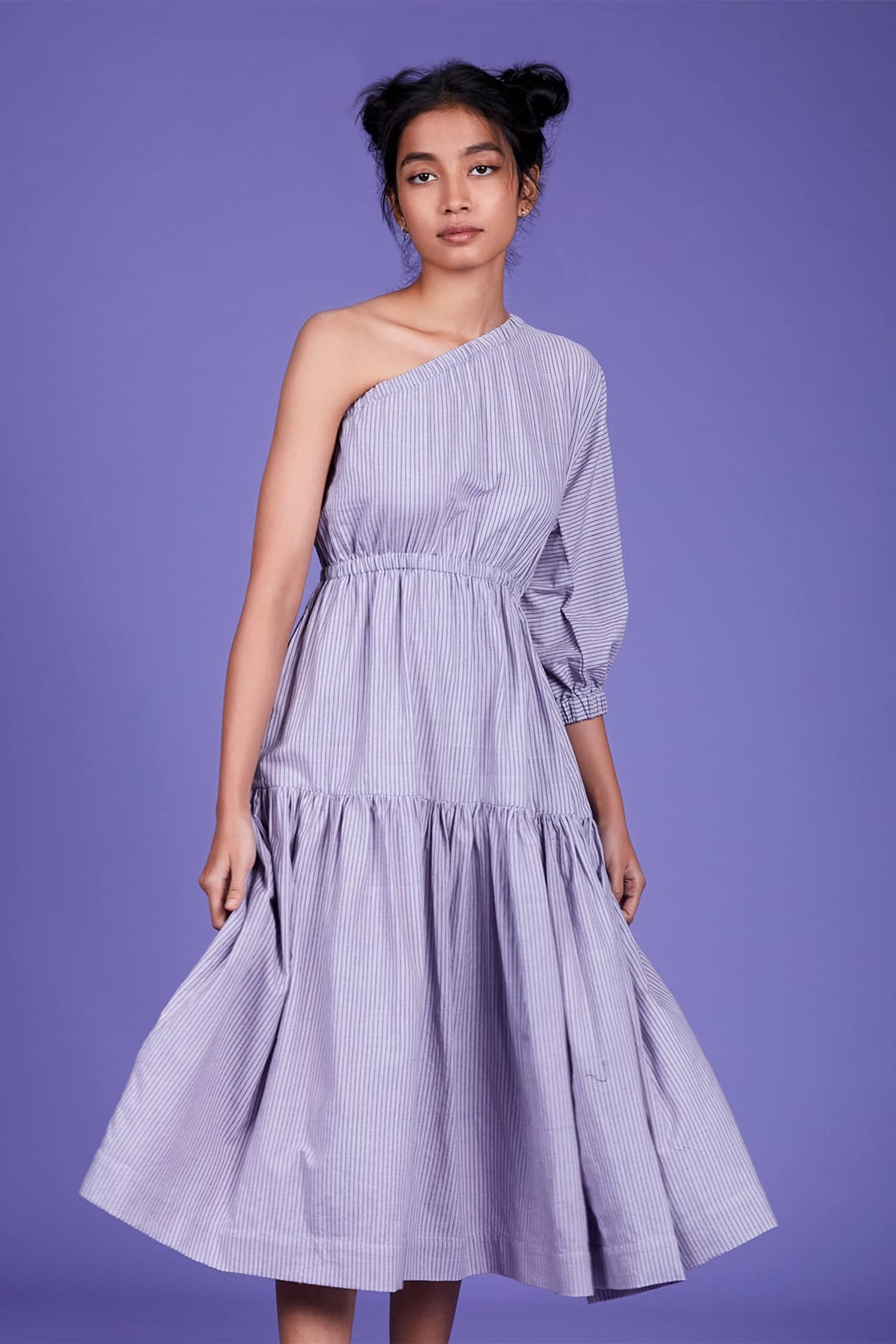 Buy Mati Purple Handwoven One Shoulder Dress Online | Aza Fashions