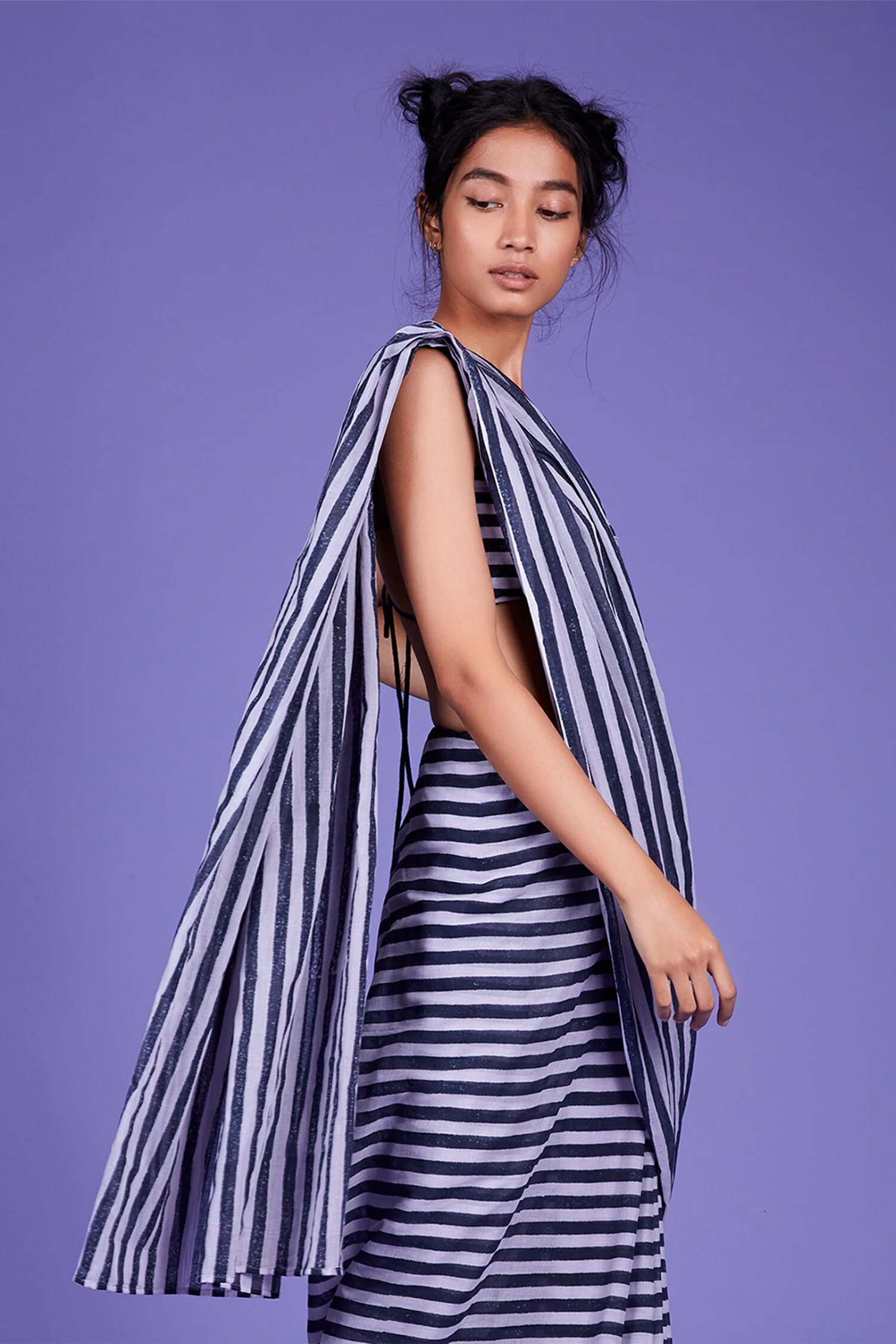 Buy Mati Purple Cotton Mul Block Print Saree With Blouse Online | Aza ...