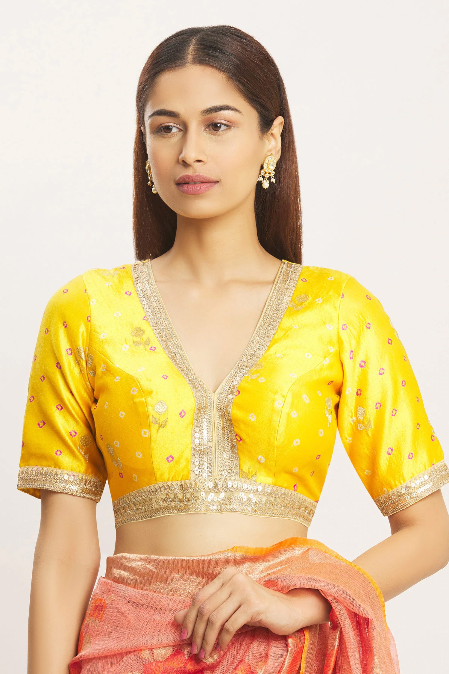 Buy Yellow Silk V Neck Bandhani Print Blouse For Women By Nazaakat By Samara Singh Online At Aza