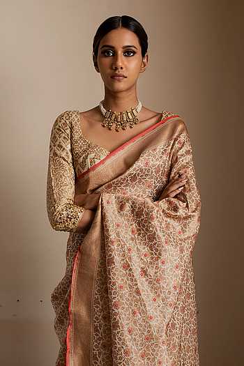 Banarasi Art Silk Saree with Silver Geometric Jaal & Rich Brocade Border