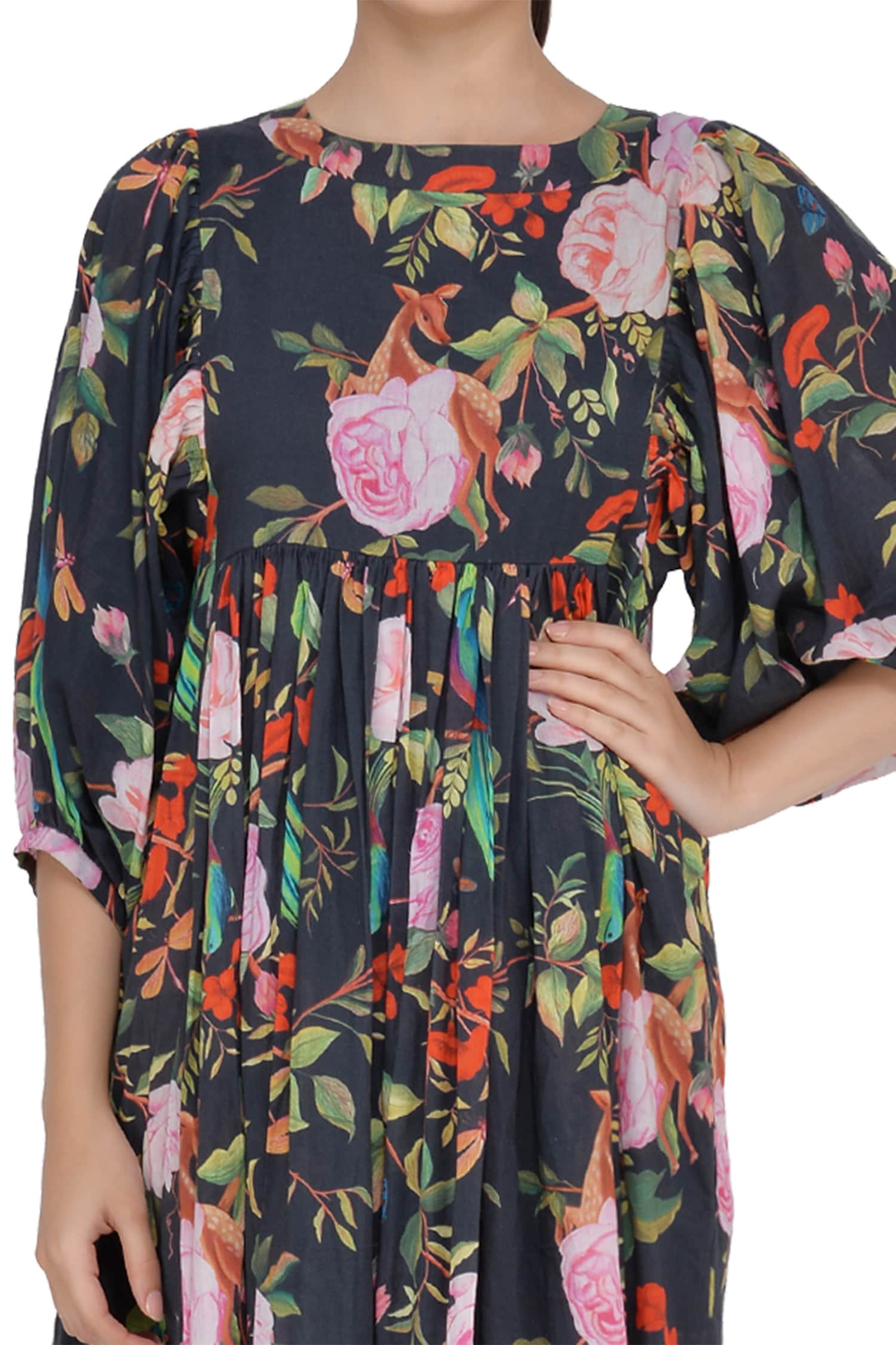 Buy Floral Print Kimono Dress by Uri by Mrunalini Rao at Aza Fashions