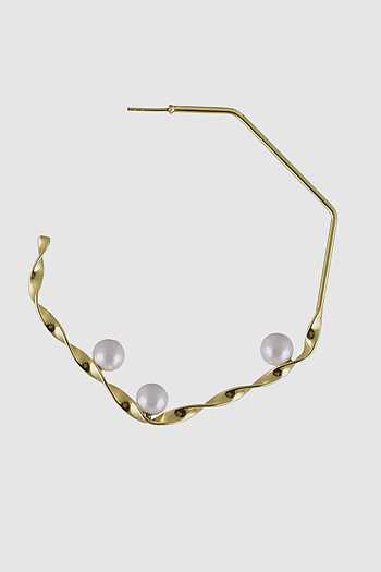 Boucles D'oreilles Larges Asymétriques - Ton Argenté Avec Fausses Perles, Occasion