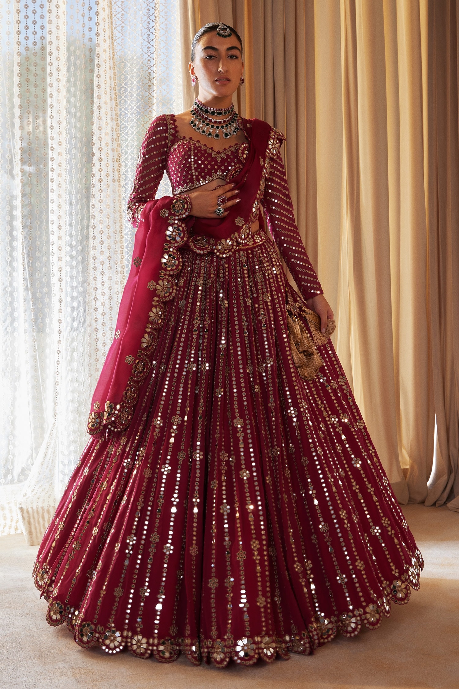 Buy Wine Lehenga And Blouse Georgette Floral Embroidered Bridal Set For ...