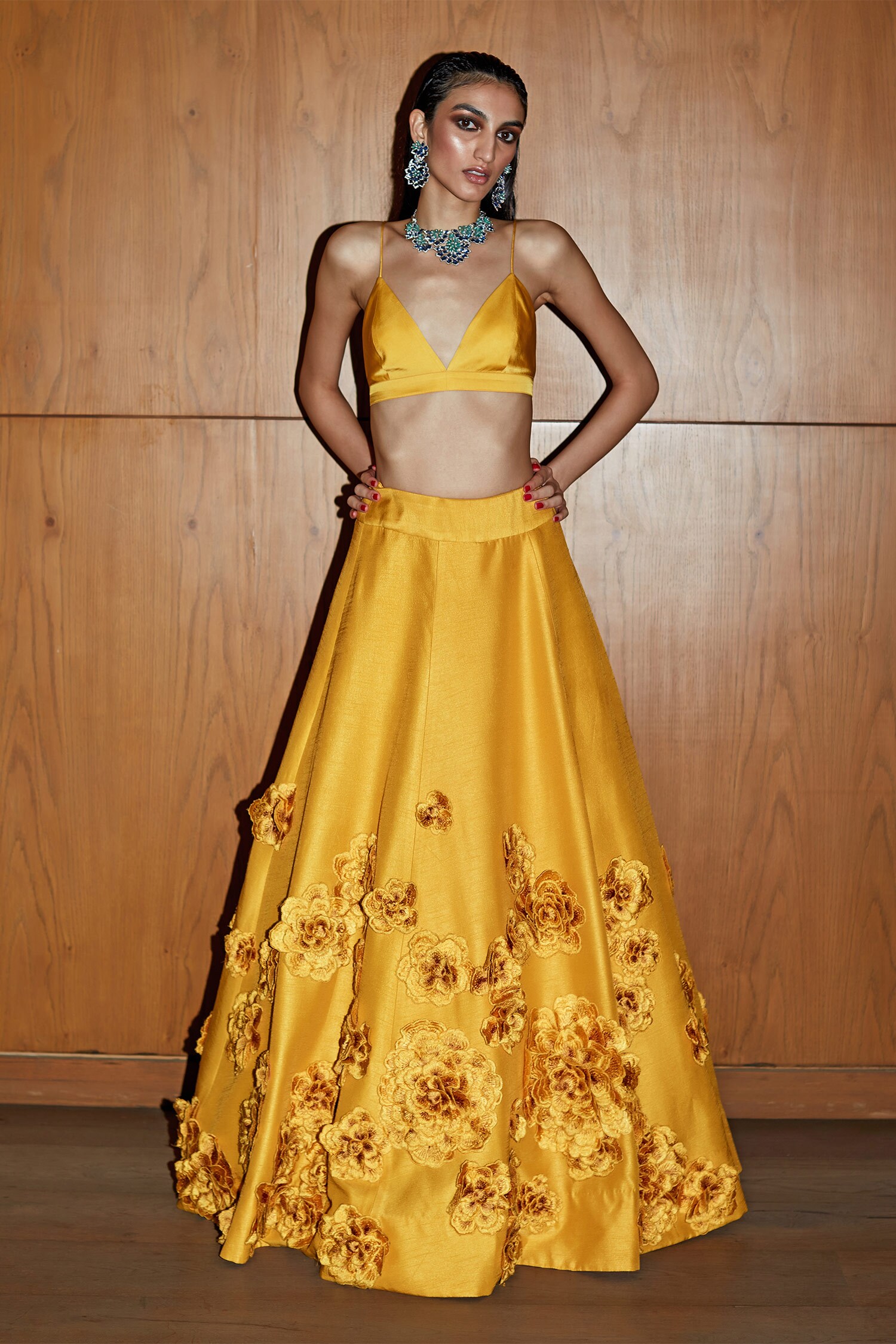 Buy Yellow Lehenga Taffeta Printed And Embellished Set With Waist Bag For  Women by Sonal & Ekta Online at Aza Fashions.