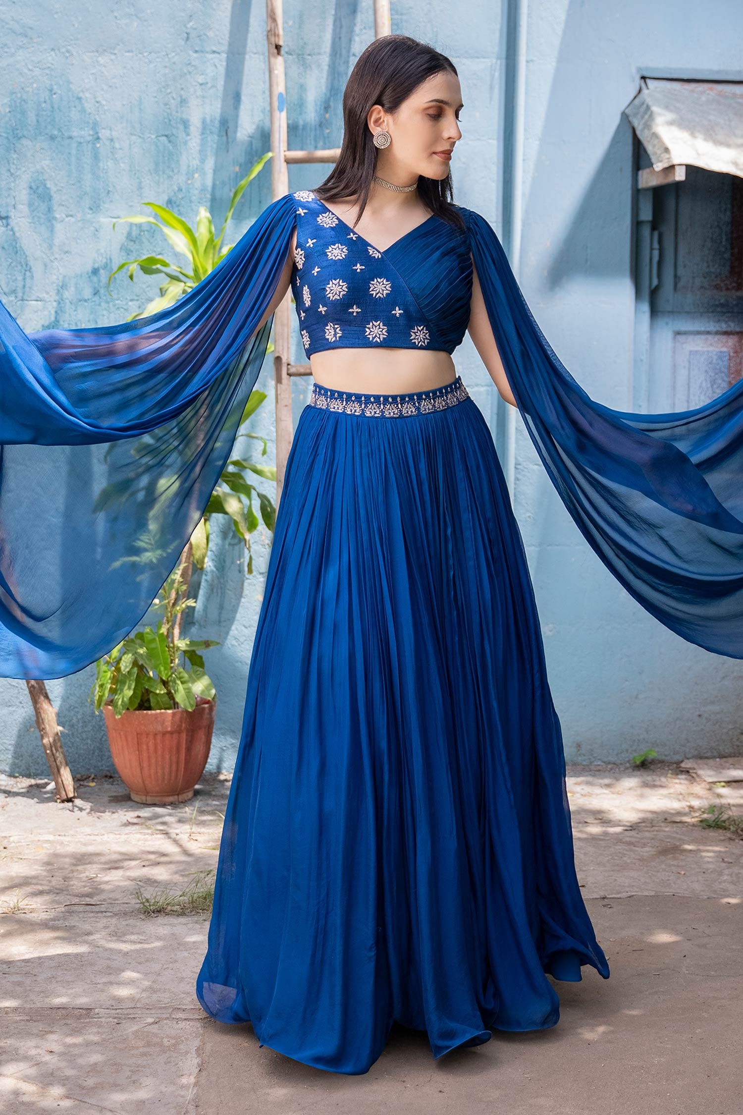 Buy Varun Chakkilam Blue Raw Silk Embroidered Lehenga Set Online | Aza ...