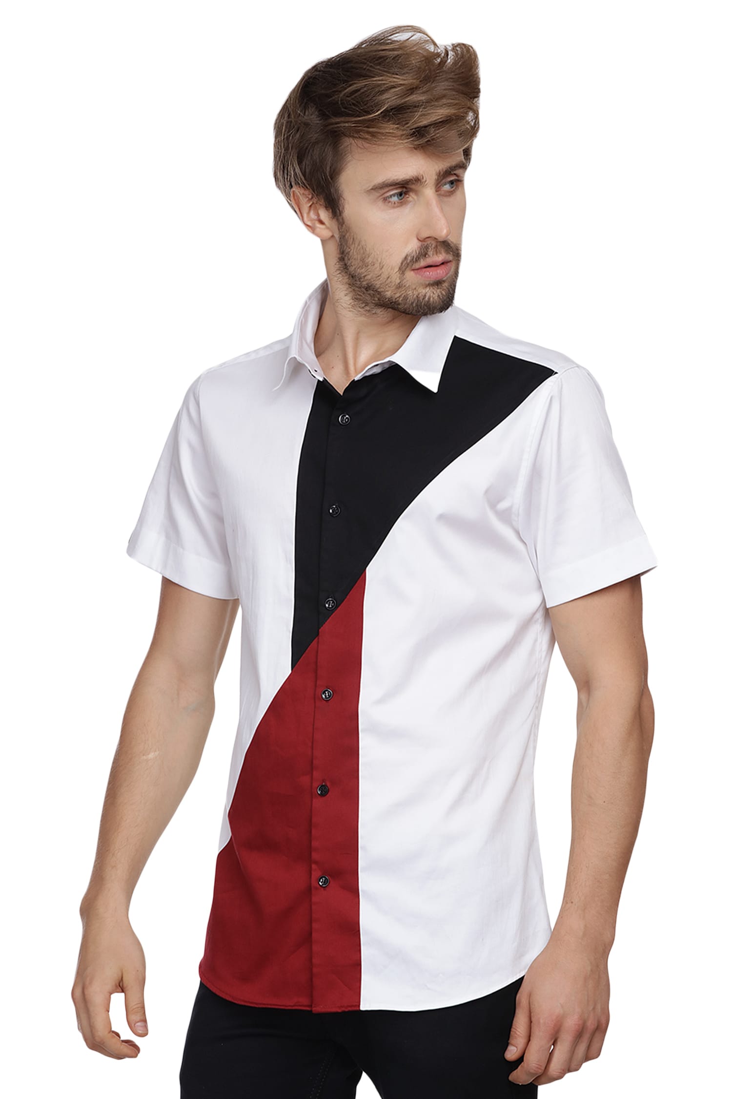 Abkasa Multi Color Cotton Slim-fit Colorblock Shirt For Men