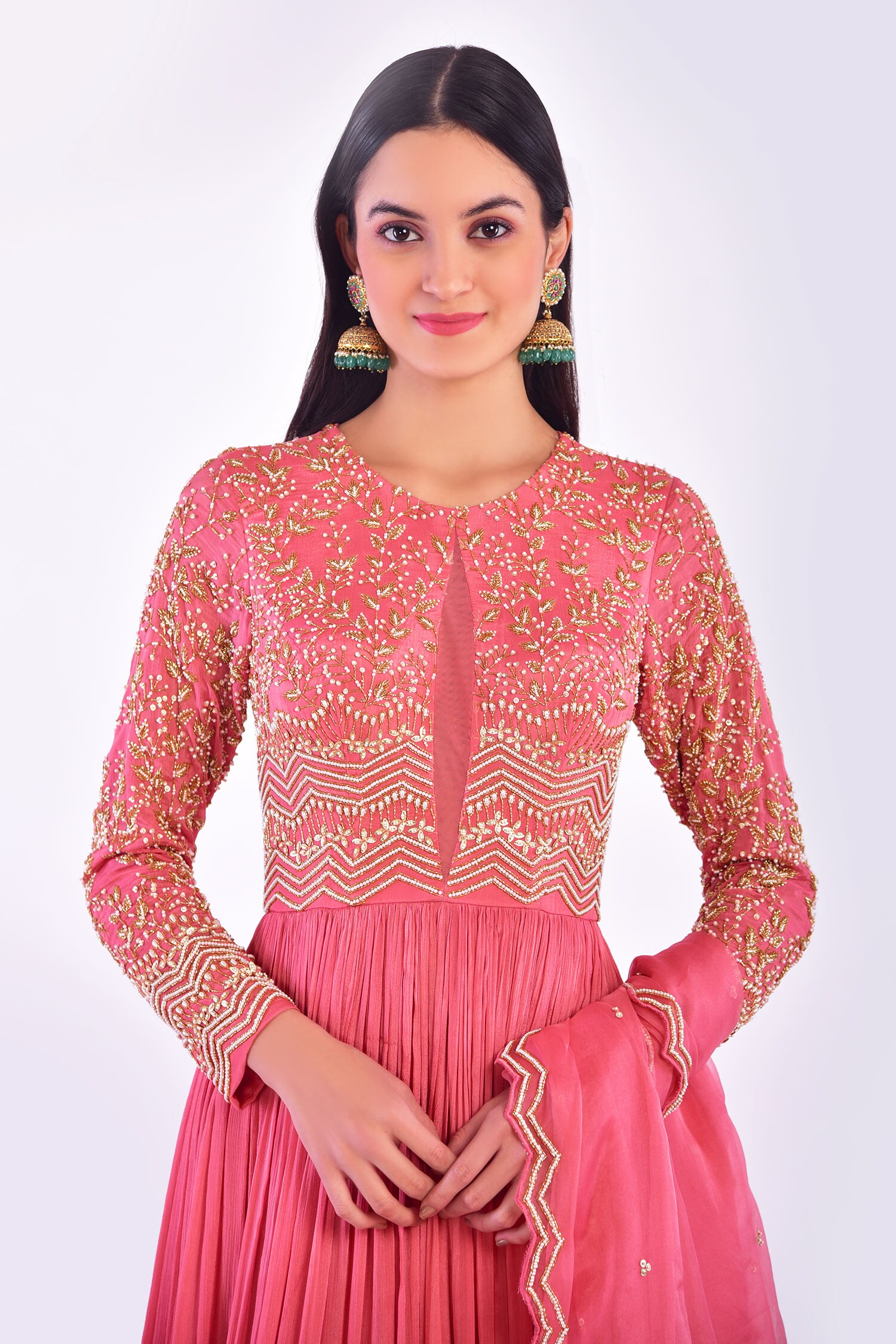 Vidushi Gupta - Pink Organza Embroidered Anarkali With Dupatta