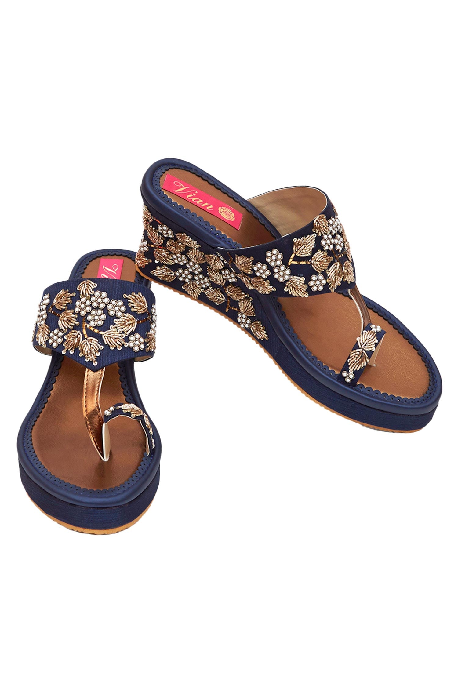 Buy House of Vian Blue Dupion Silk Bloom Iris Vegan Leather Wedges