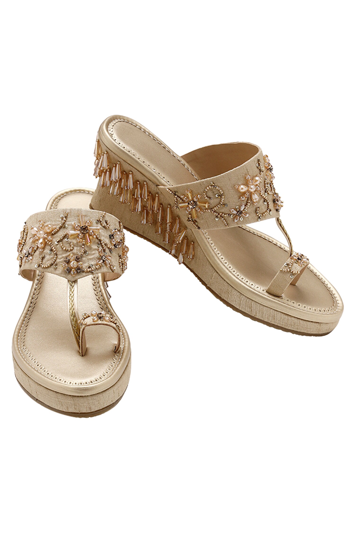 Buy House of Vian Gold Dupion Silk Zeenat Vegan Leather Embellished