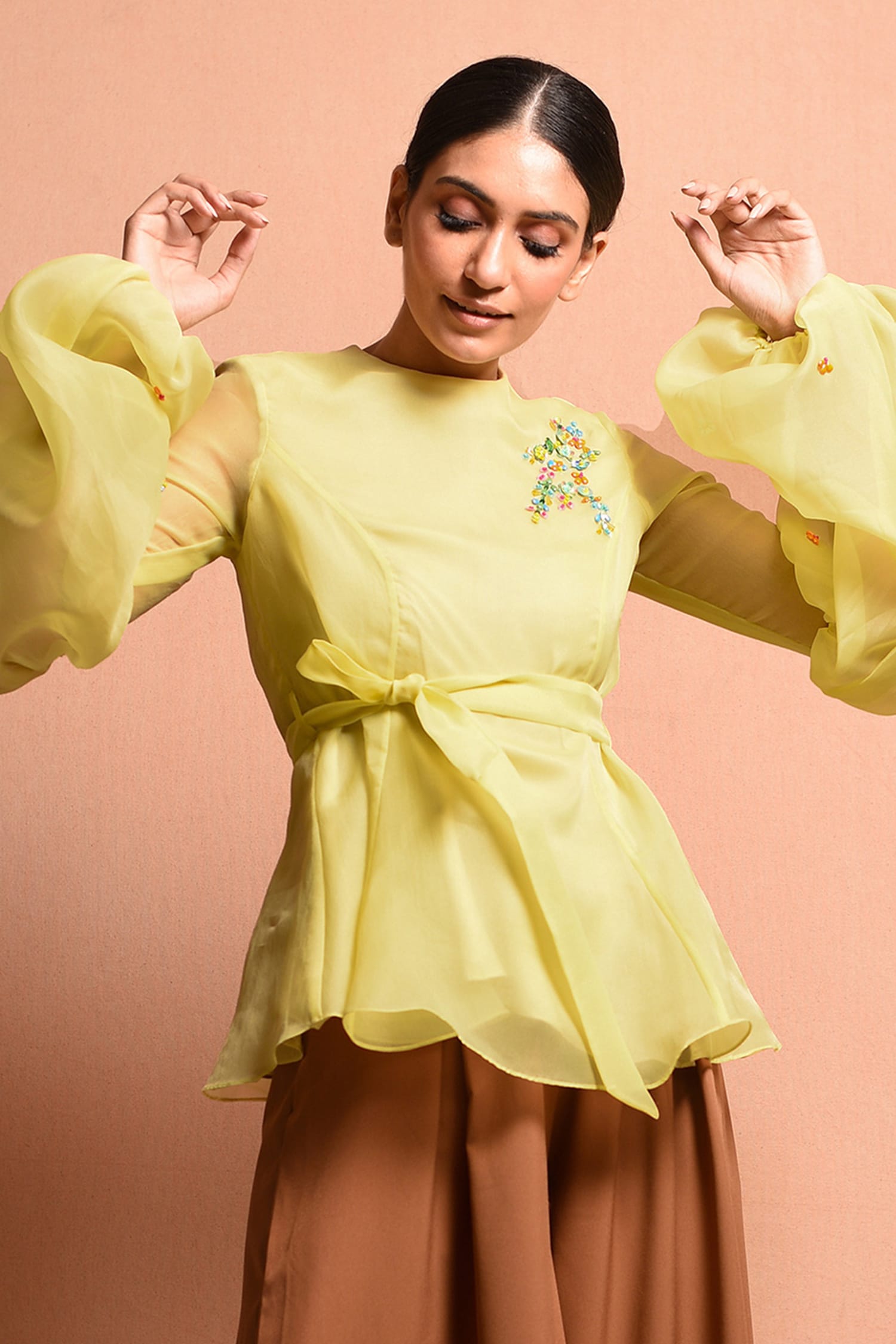 Yellow puffed sleeve blouse by Alaya