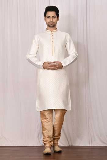 Black Silk Kurta Set For Men With Multi Colour Resham Embroidery