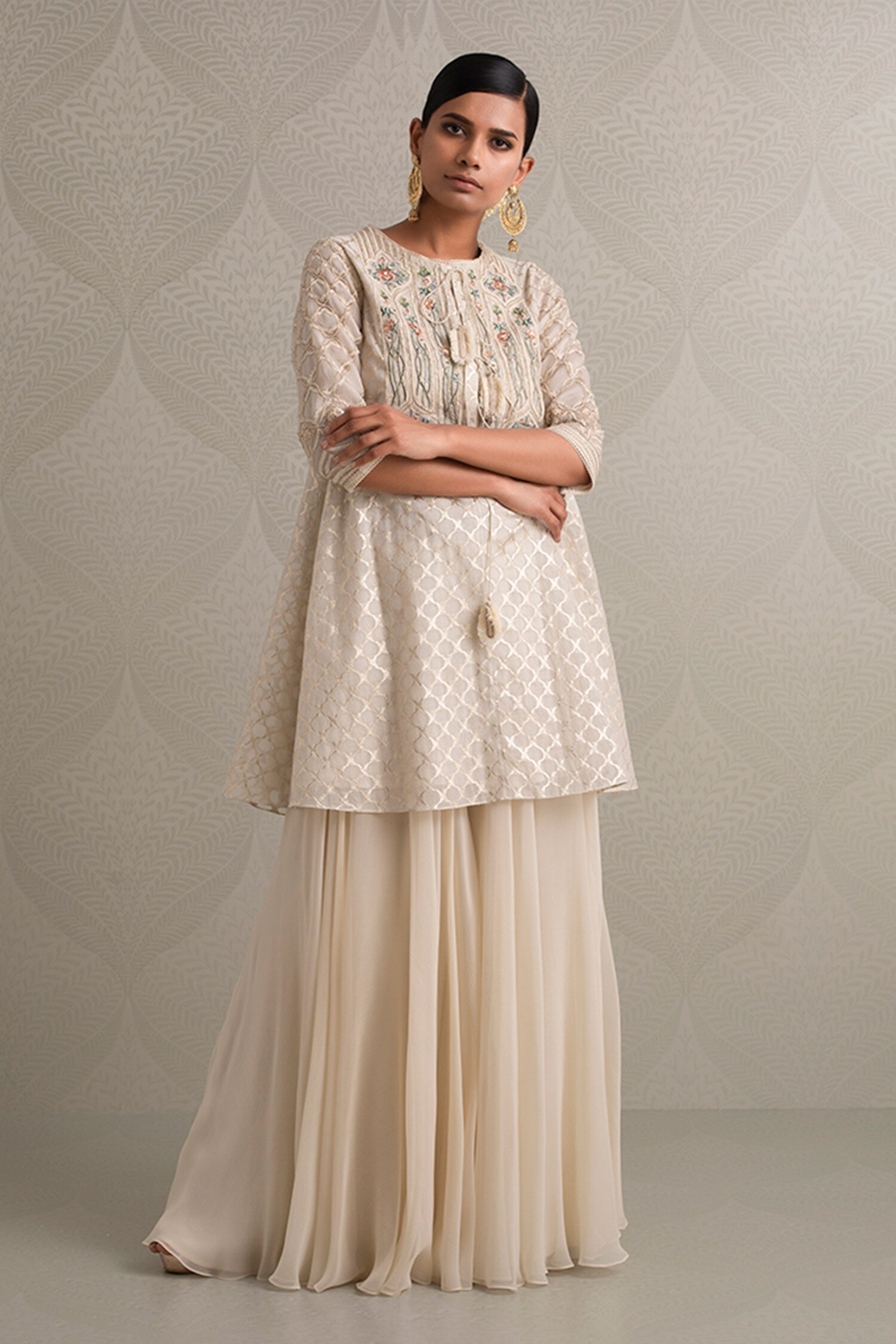 Buy Varun And Nidhika White Badla Cutwork Embroidered Kurta Gharara Set