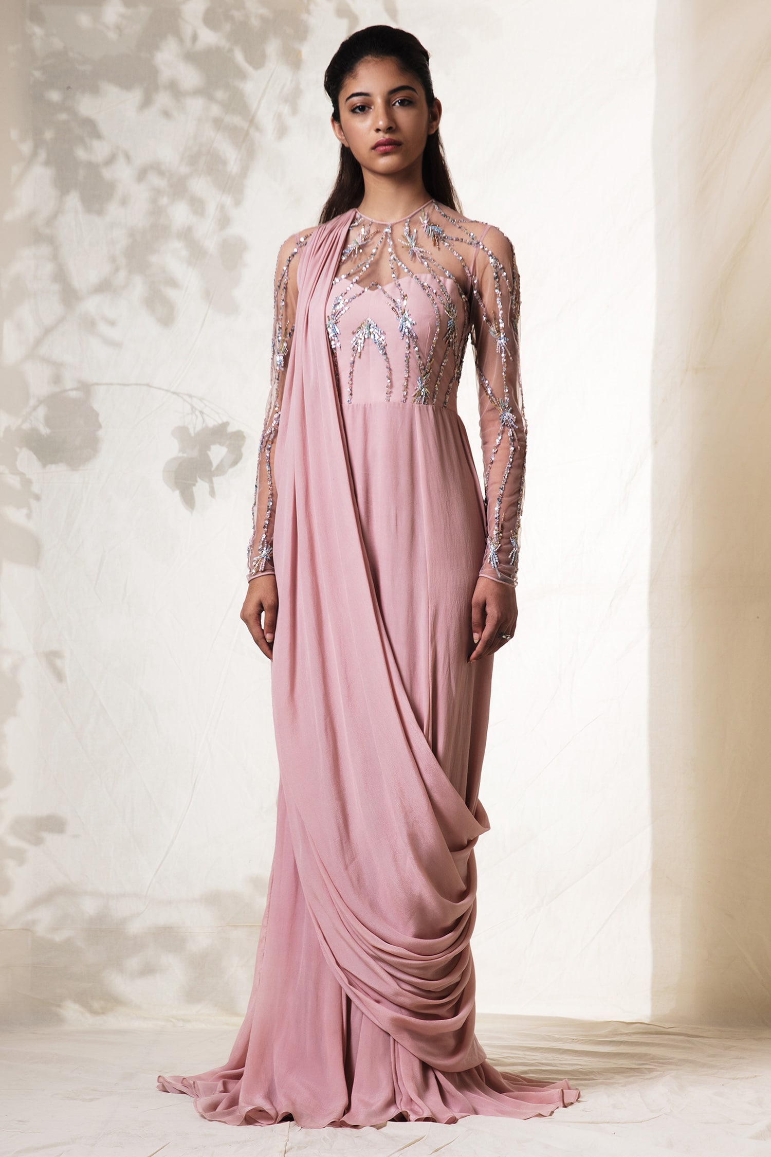 pink saree gown