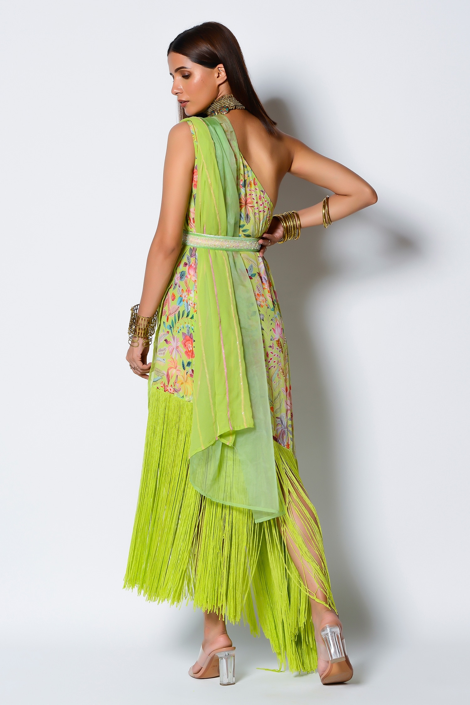 Buy Green Crepe Print And Embellishment Floral Motifs & Tunic With Belt For  Women by Rishi & Vibhuti Online at Aza Fashions.