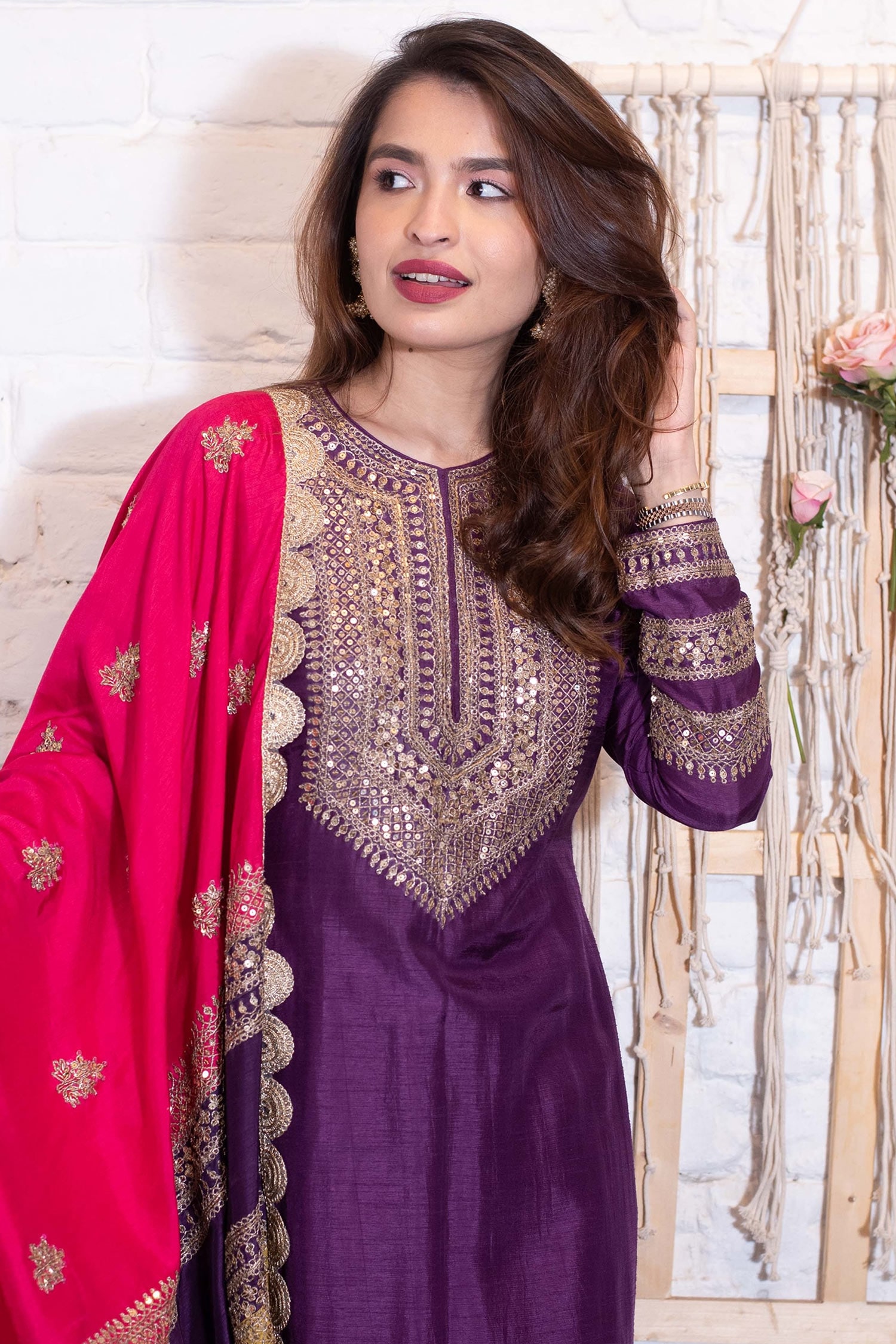 Buy Vasavi Shah Purple Bamberg Silk Dori Embroidered Anarkali Set ...